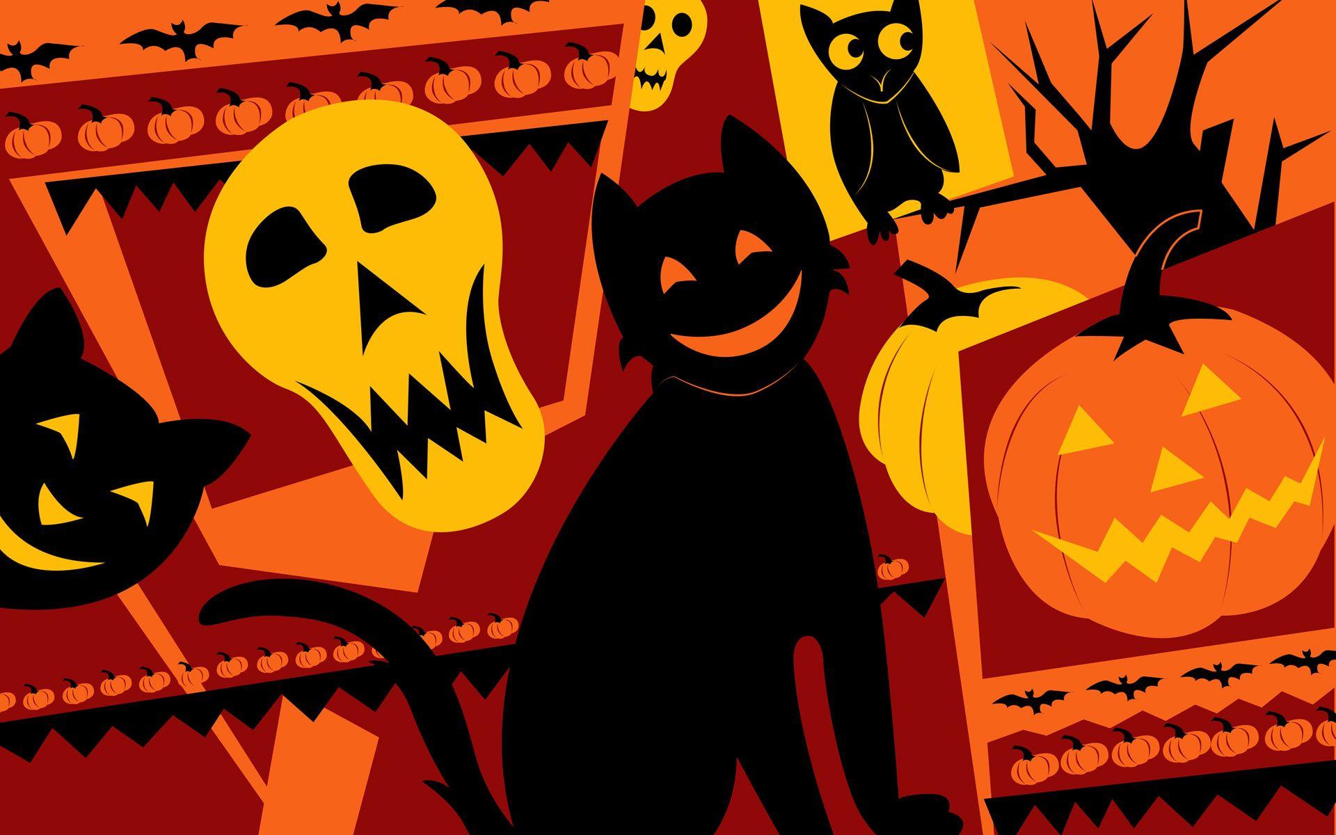 Halloween Illustration Wallpaper Cat & Jack O