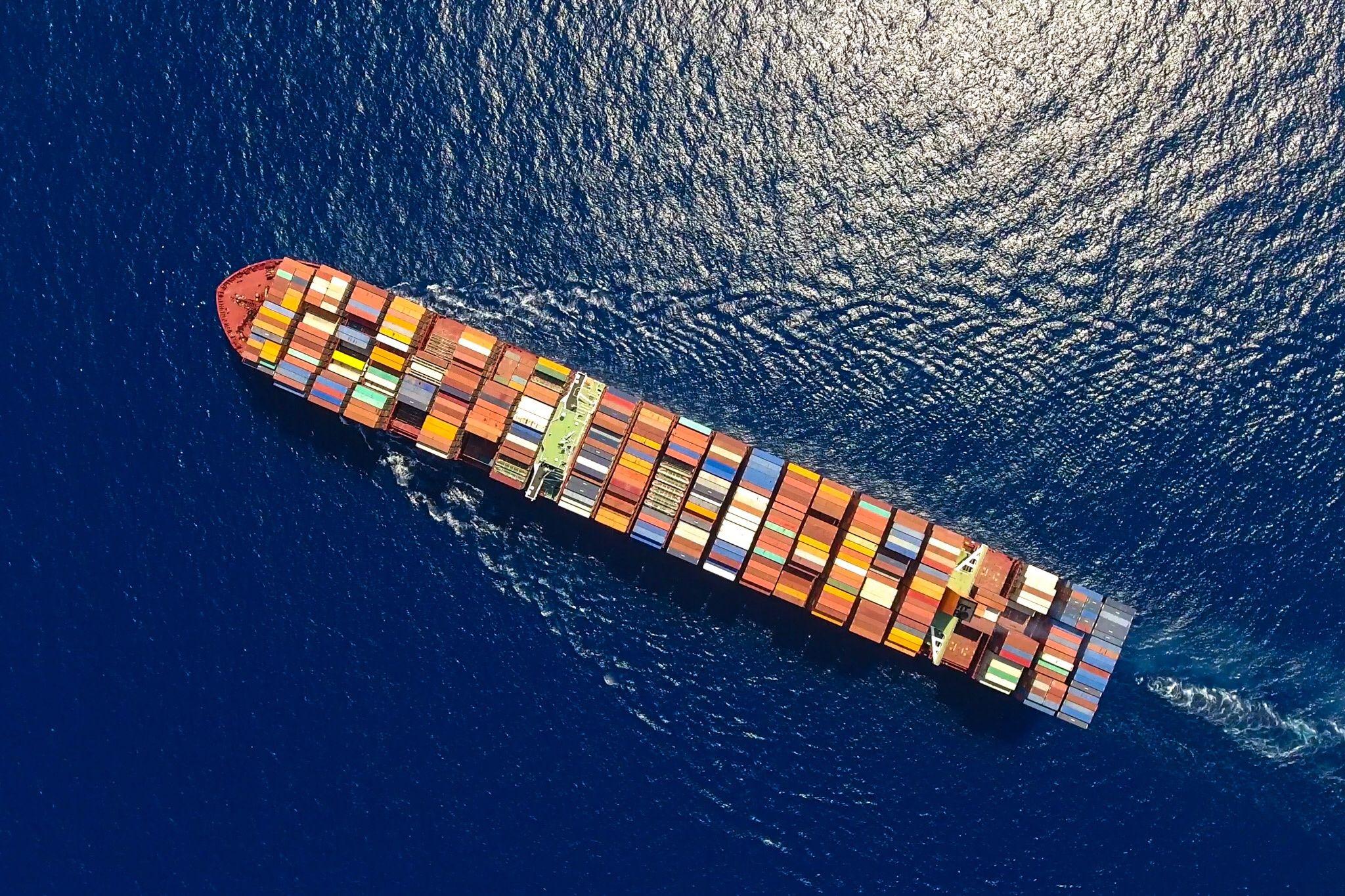 Vibrant Container Ship Aerial View