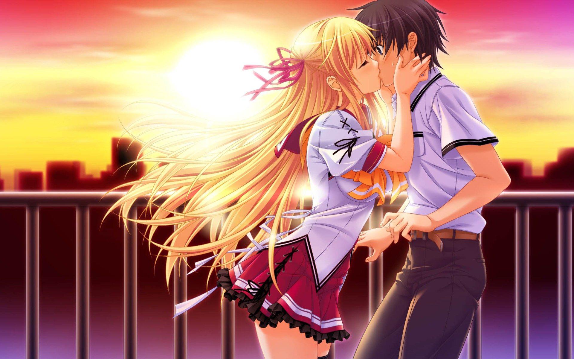 Anime Girl Boy Beautiful Kiss Wallpaper Wallpaper & Background