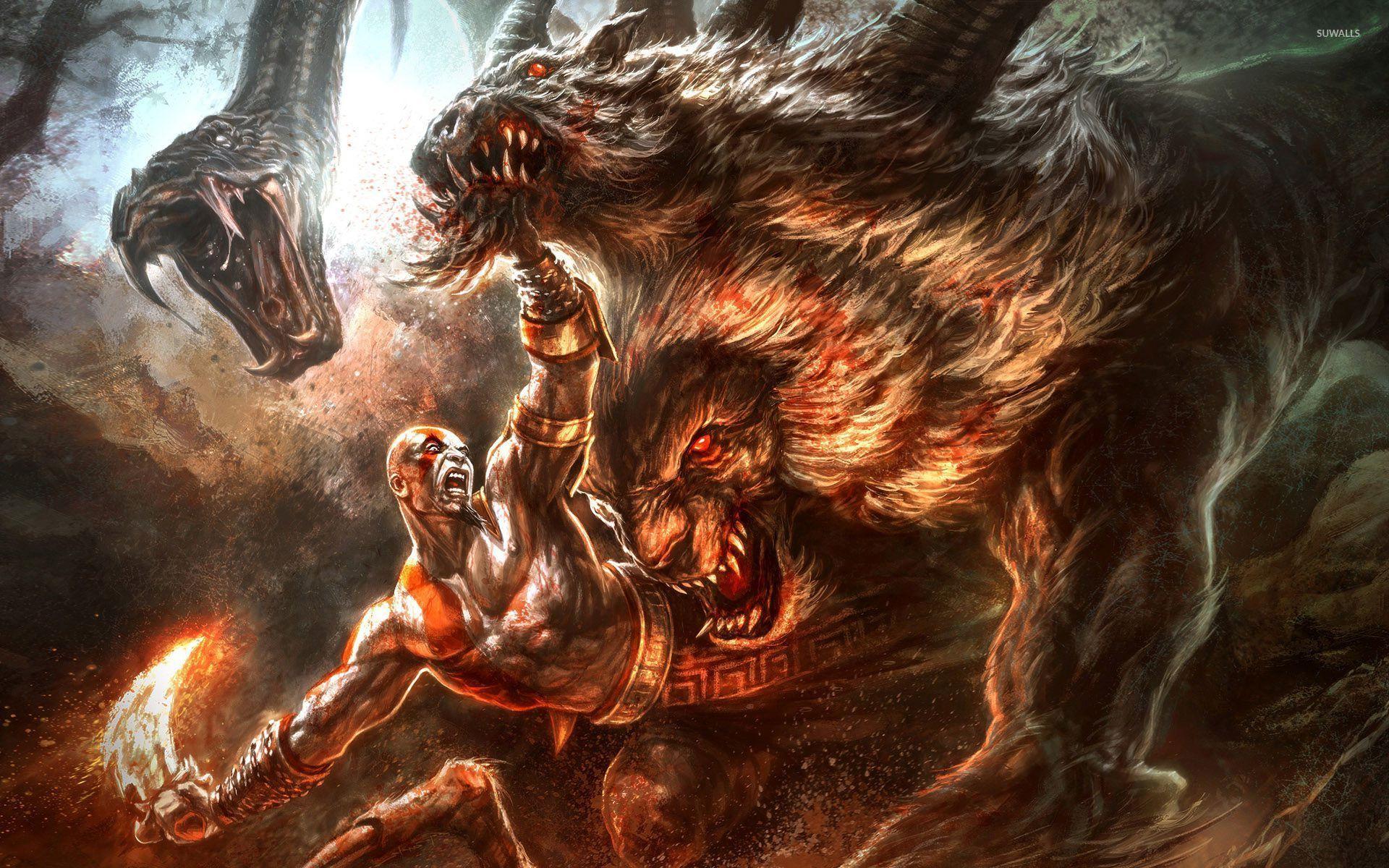 Fighting Kratos in God of War wallpaper wallpaper