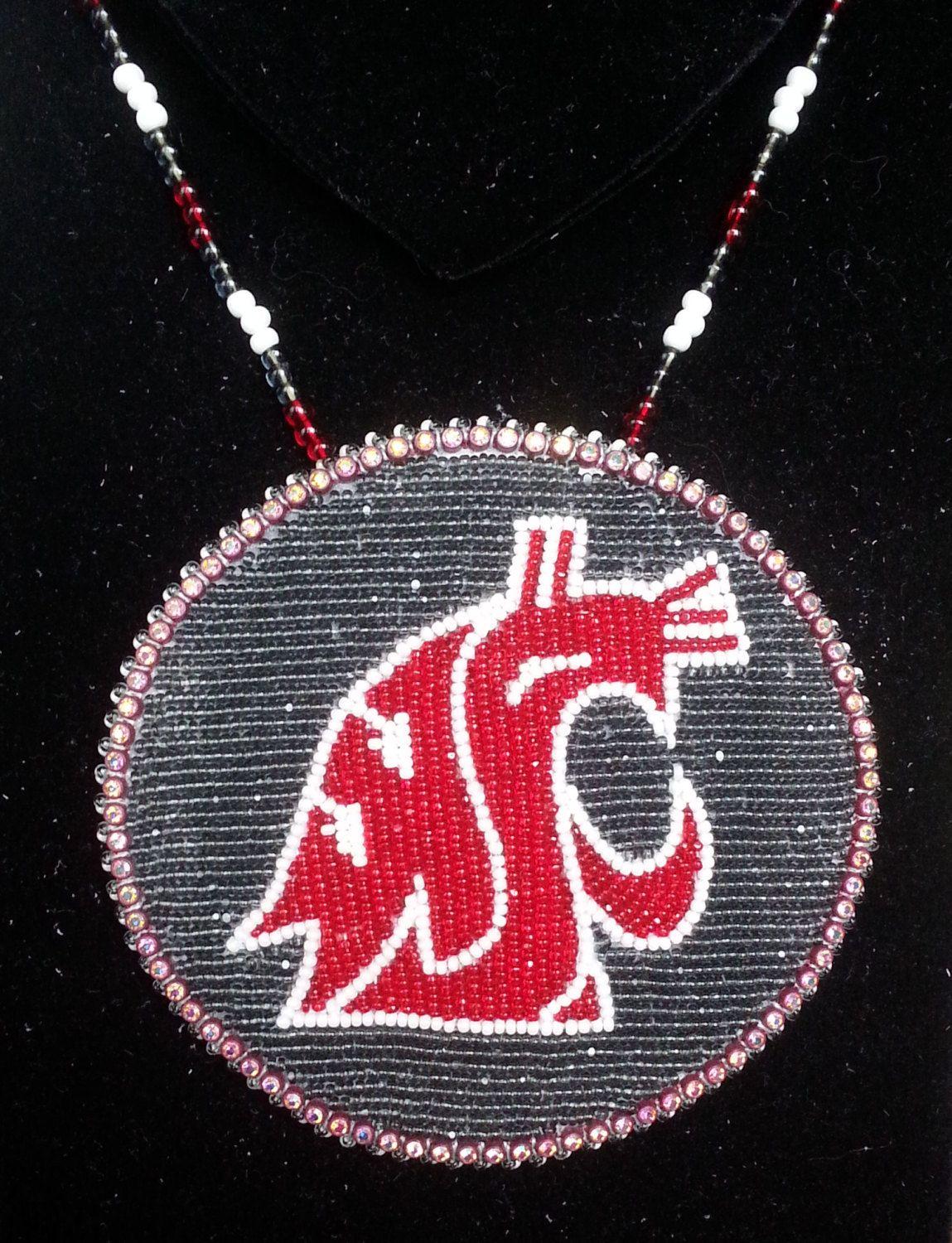 Beaded WSU (Washington State University) Cougar Medallion