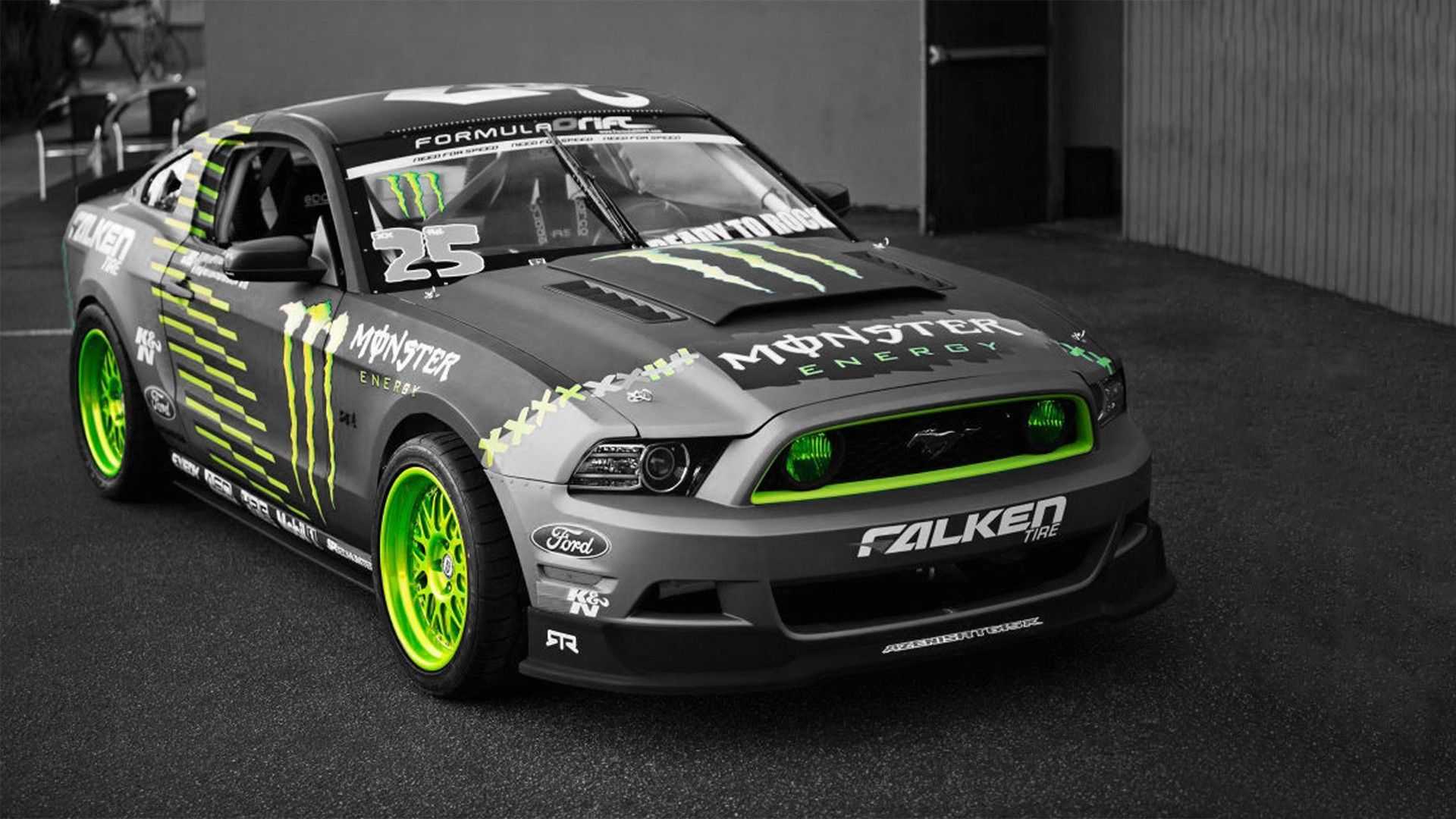 Green Cars Ford Mustang Selective Coloring Monster Energy Sports