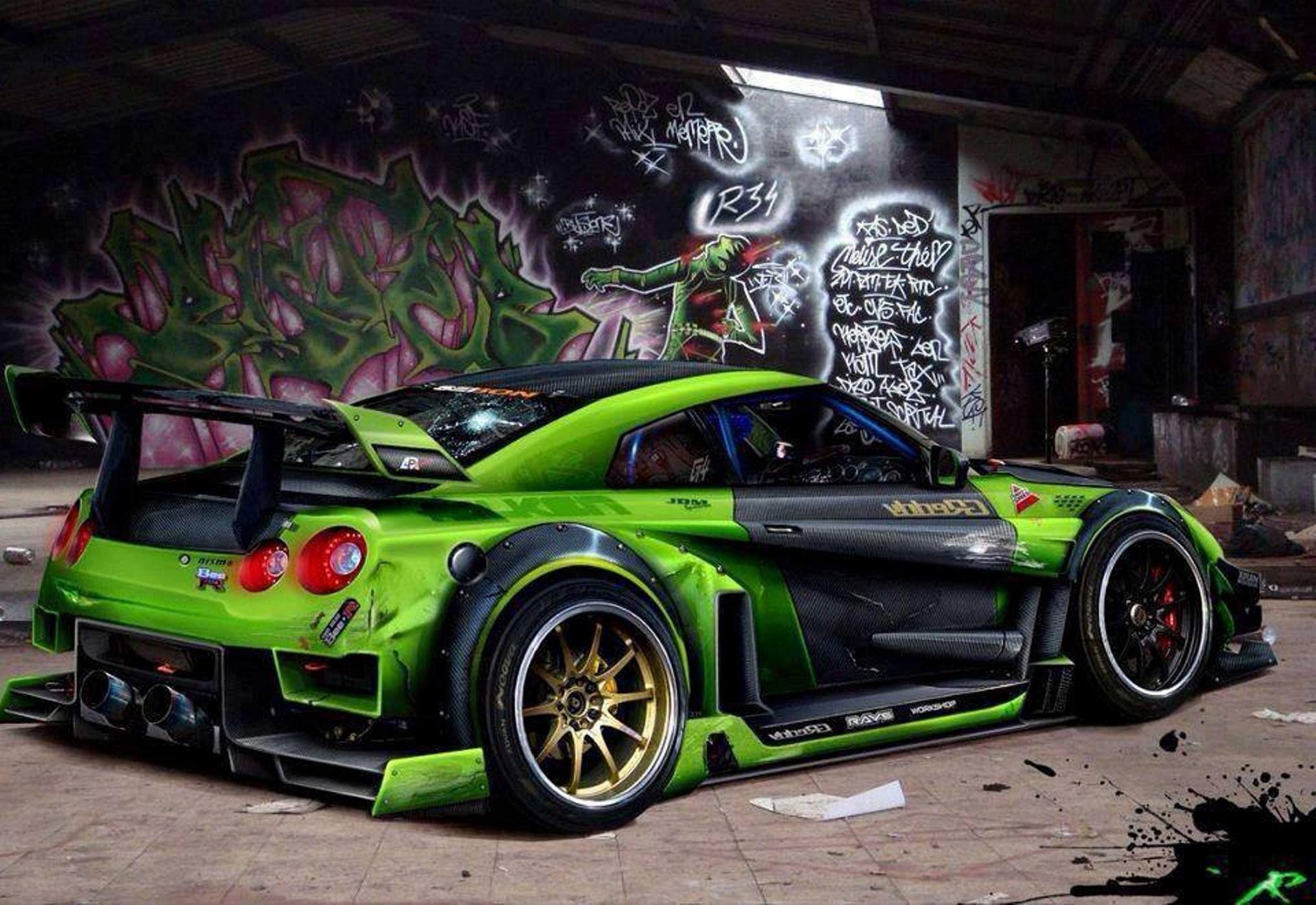 Nissan GT R Green Widebody. Extreme Modified Cars