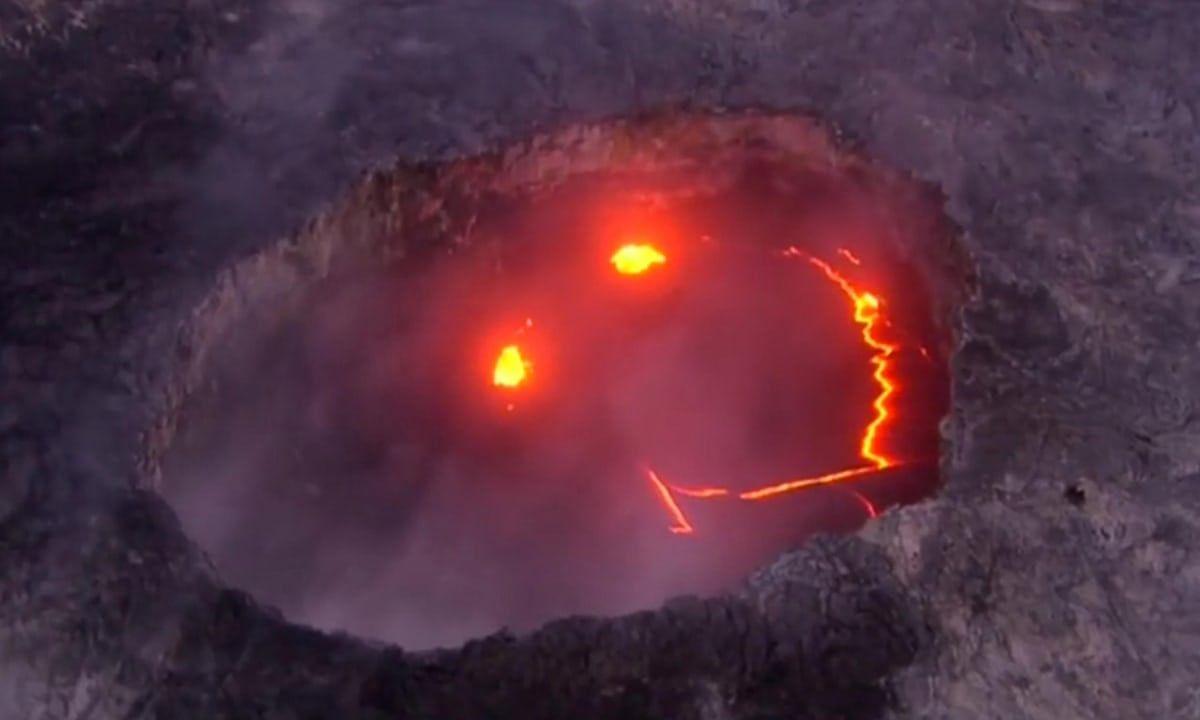Volcano erupts into smiley face in Hawaii as it flows into