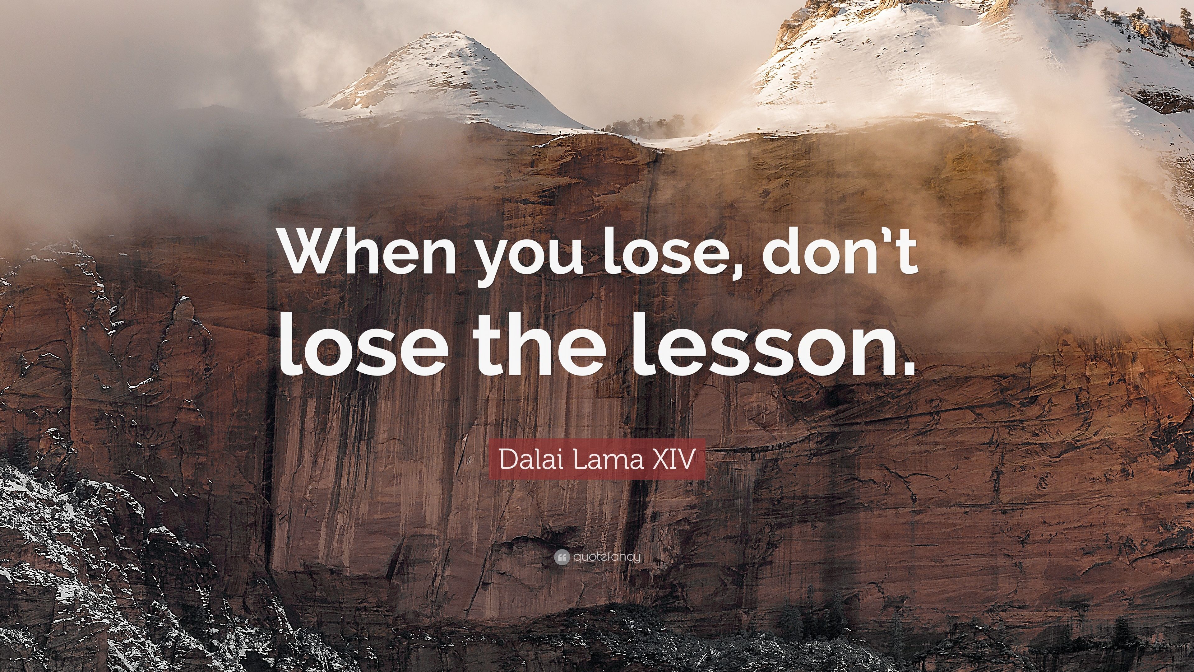 Dalai Lama XIV Quote: “When you lose, don't lose the lesson.” 12