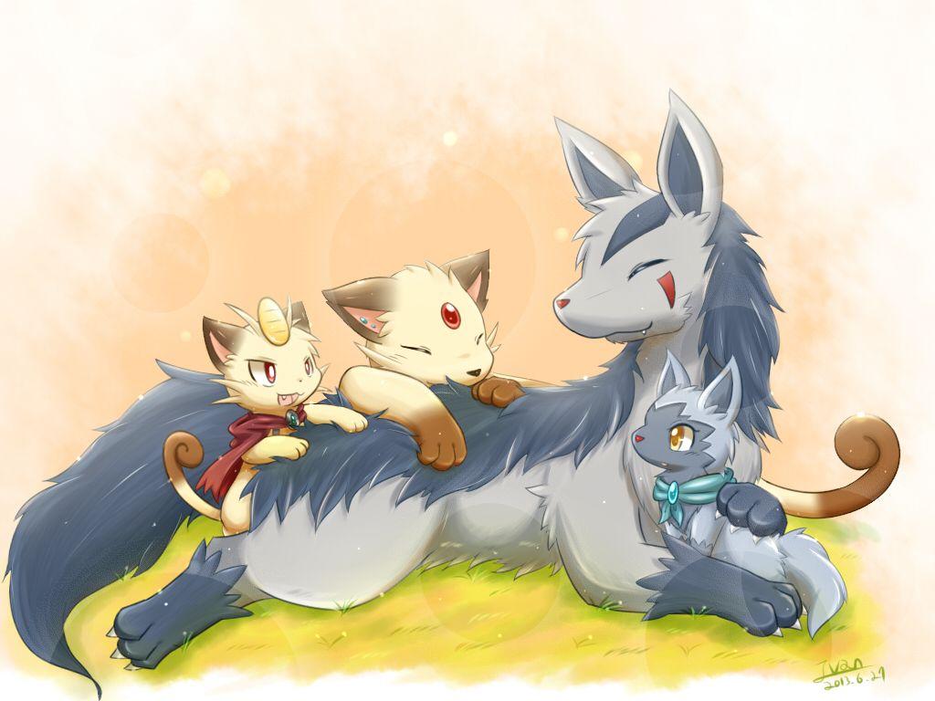 meowth, mightyena, persian, and poochyena (pokemon) drawn