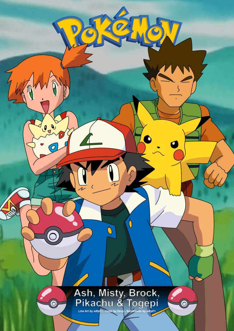 Pokemon Card, Misty, Brock, Pikachu y Togepi