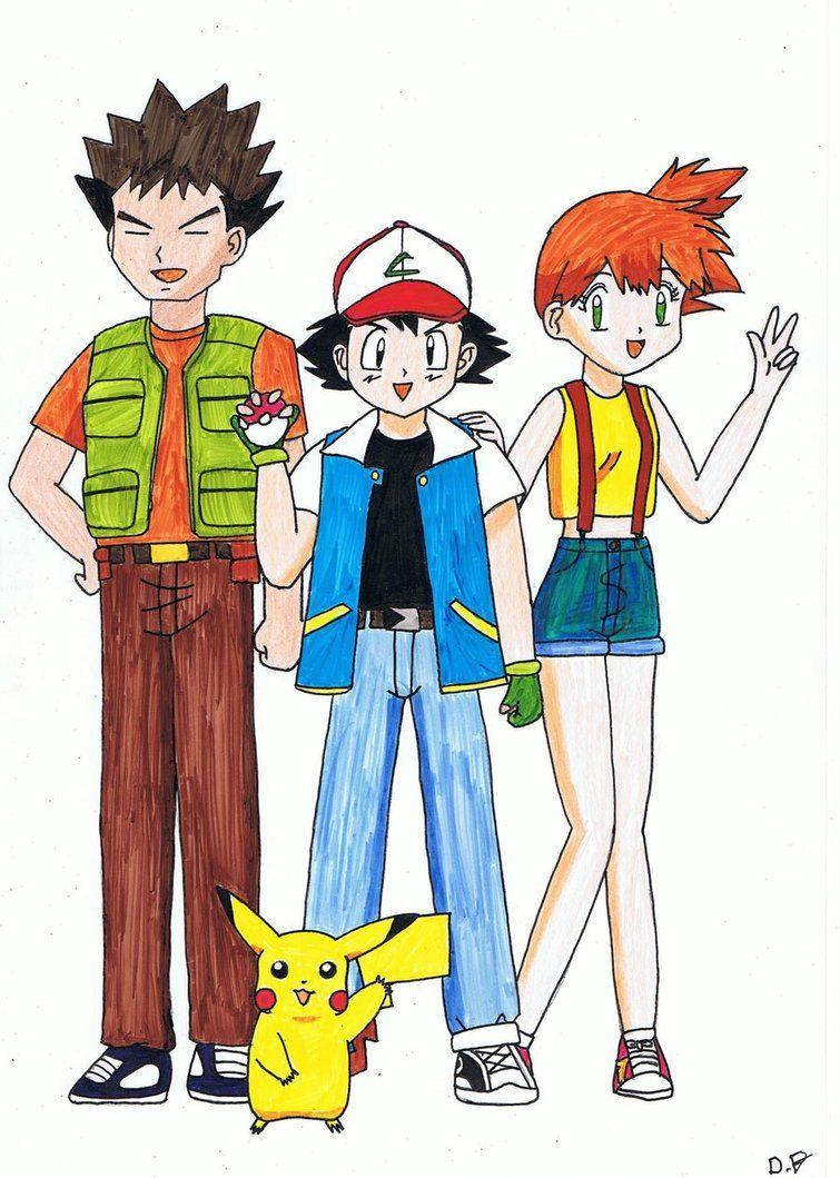 Group of Ash Brock Misty Pikachu