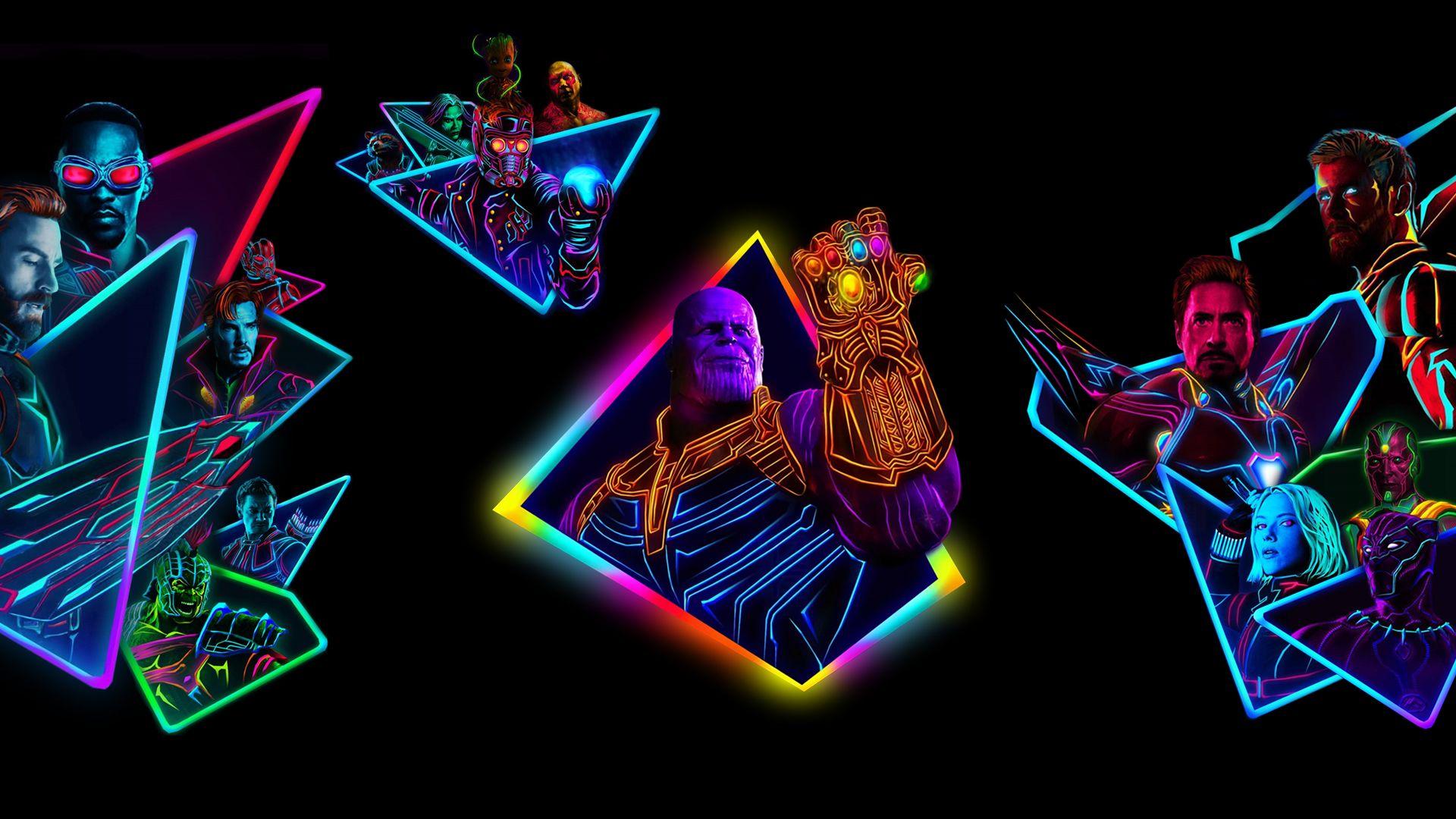 Avengers Infinity War 80s Neon Style Art Wallpaper, HD