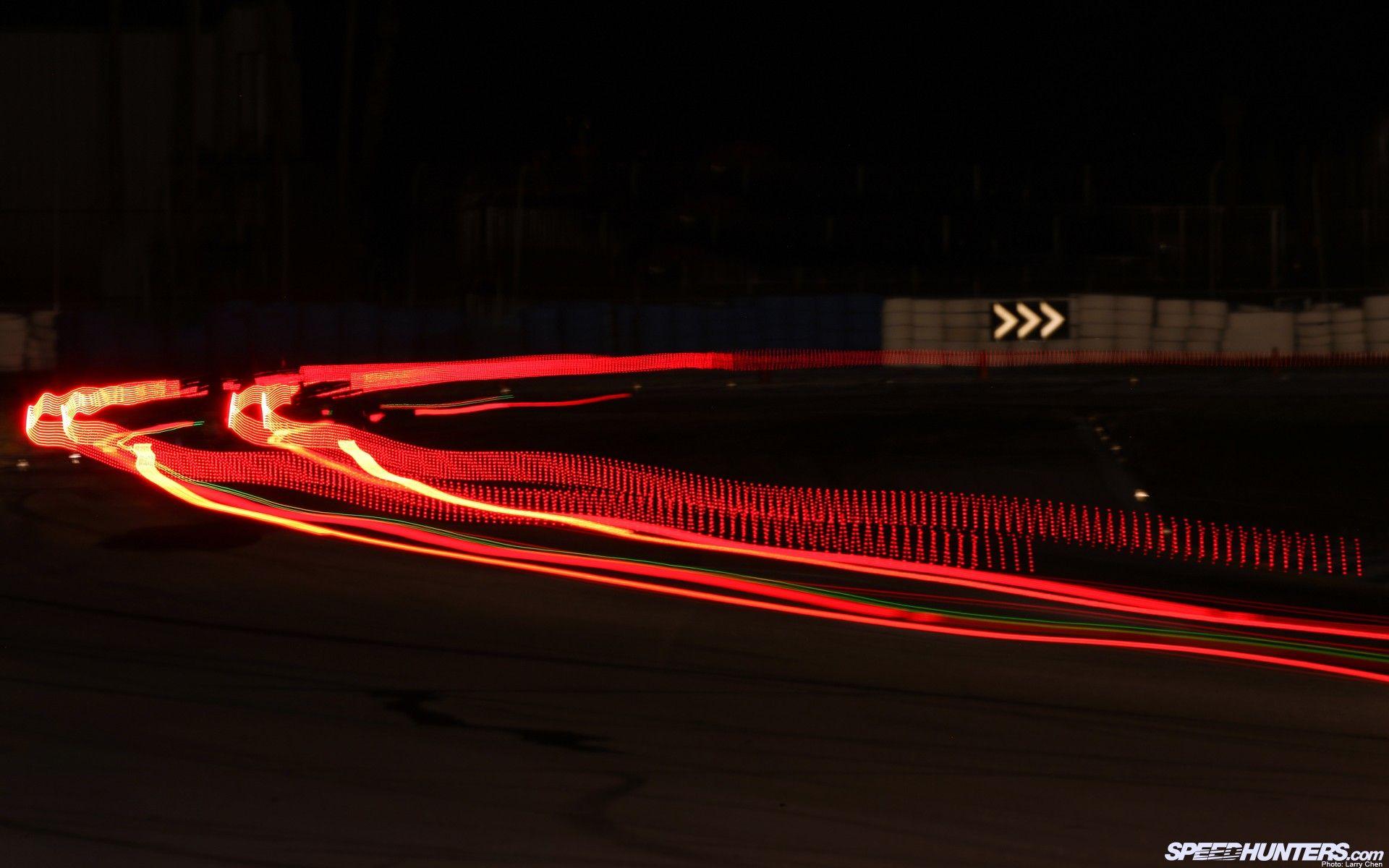 Wallpaper, night, car, red, long exposure, neon sign, light trails