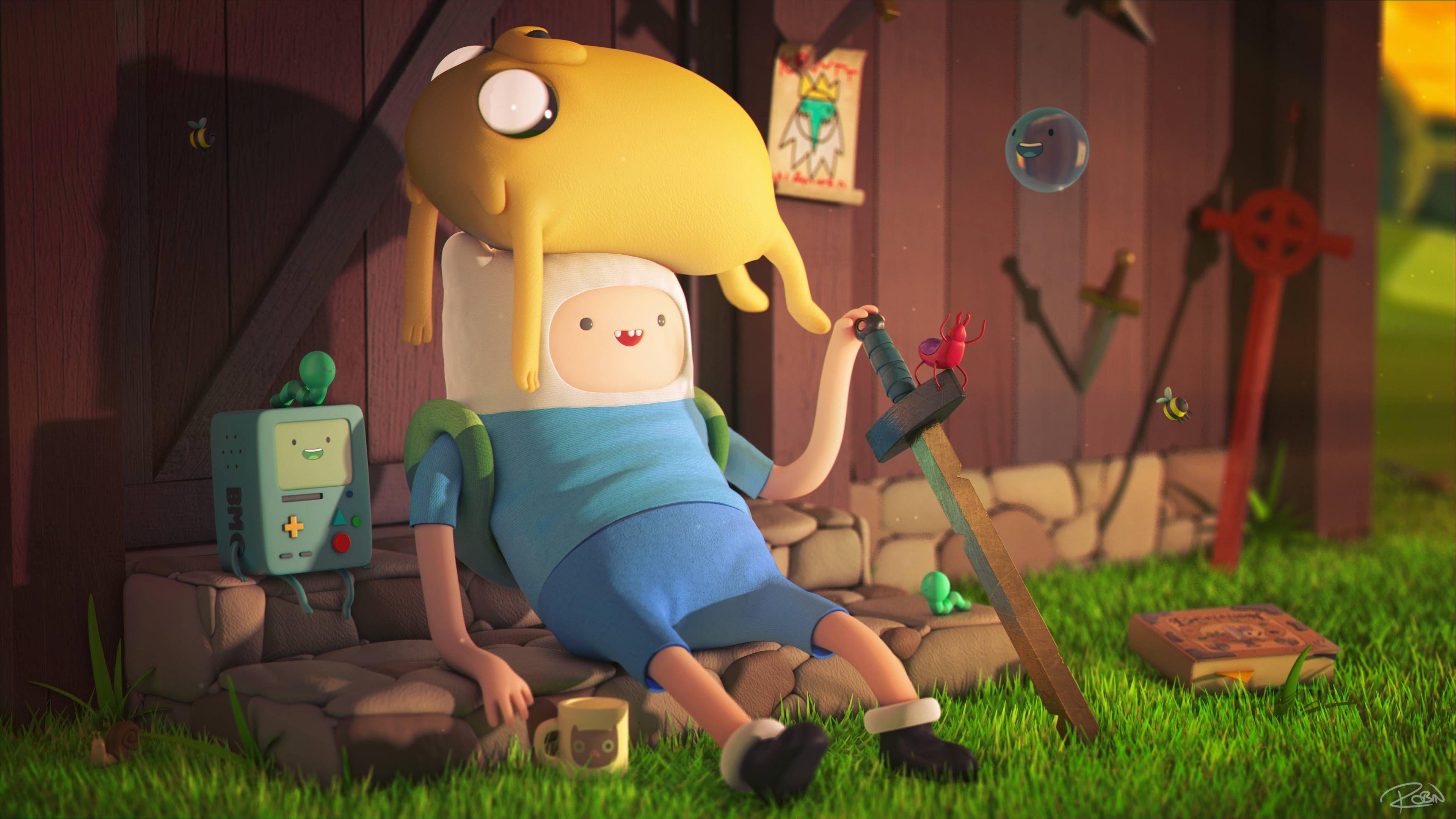 Adventure Time 3D rendering. Hora de aventura + Minecraft