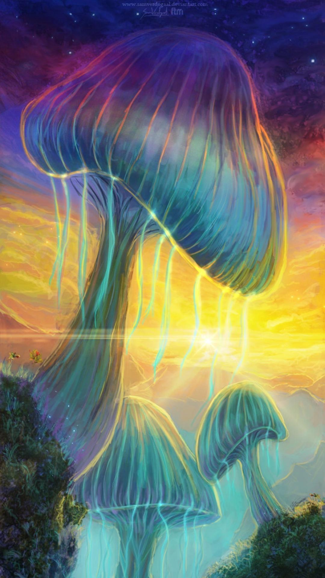Mushrooms psychedelic fantasy art wallpaper