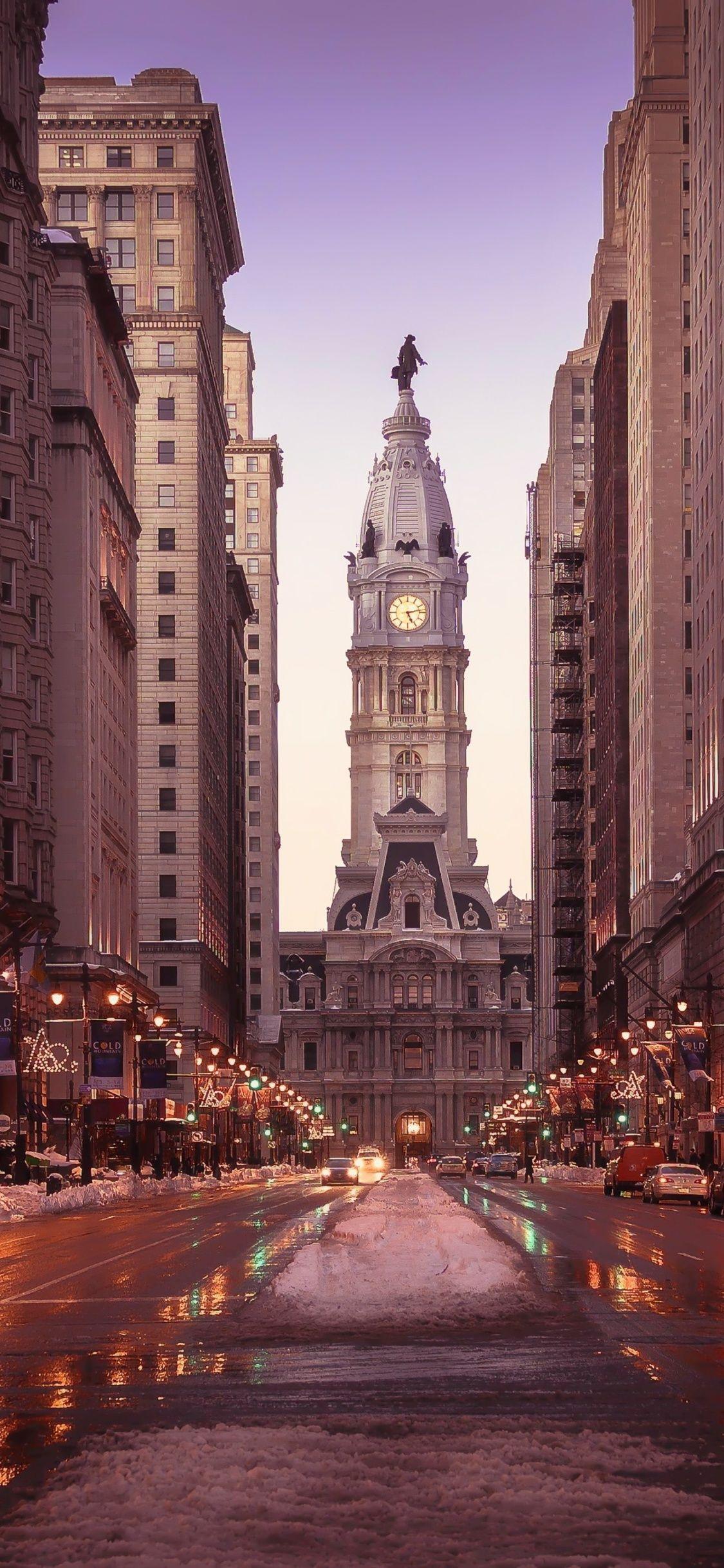 Philadelphia Streets Tall Buildings Road Snow iPhone X