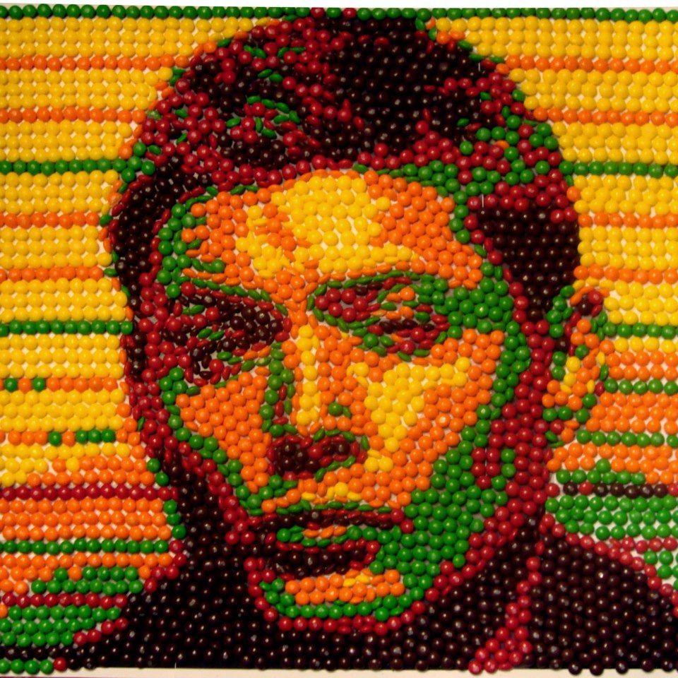 A portrait of Jensen Ackles made with Skittles Gentit