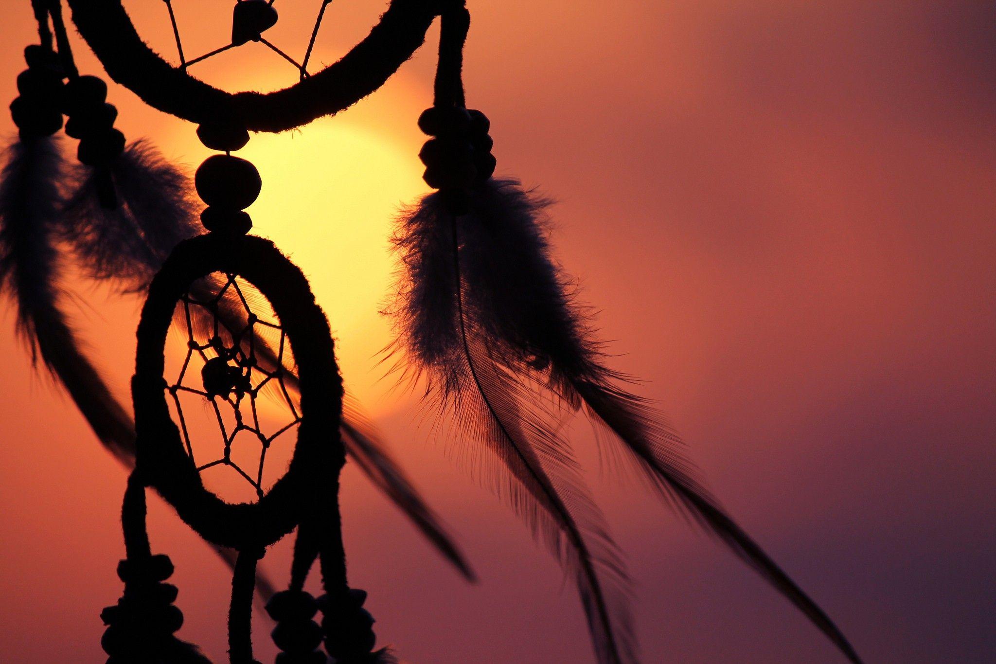 dreamcatchers, #silhouette, #symbols, #feathers, #sunset. Wallpaper