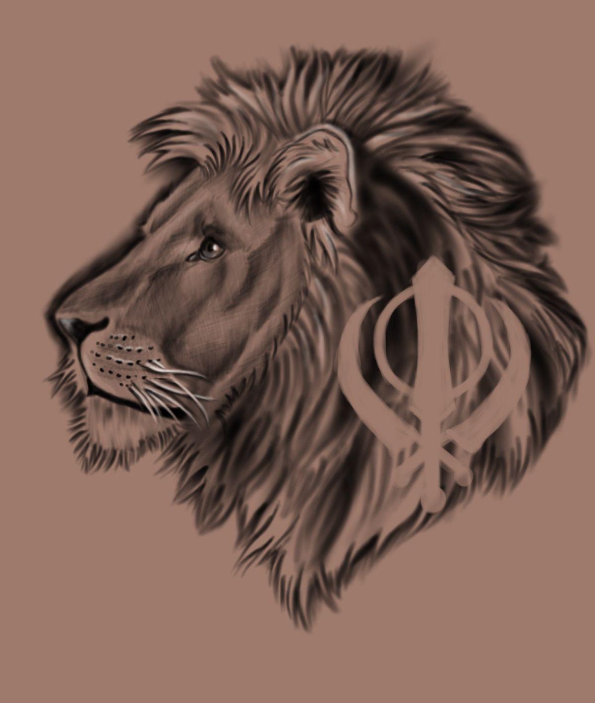 Khanda Lion Tattoo. Tattoo Concept Artwork. Tattoo