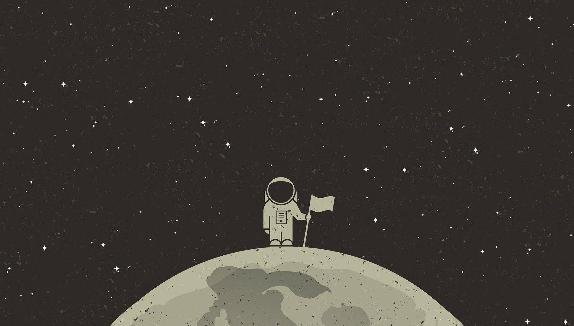 Wallpaper, 1900x1080 px, astronaut, flag, simple background, space