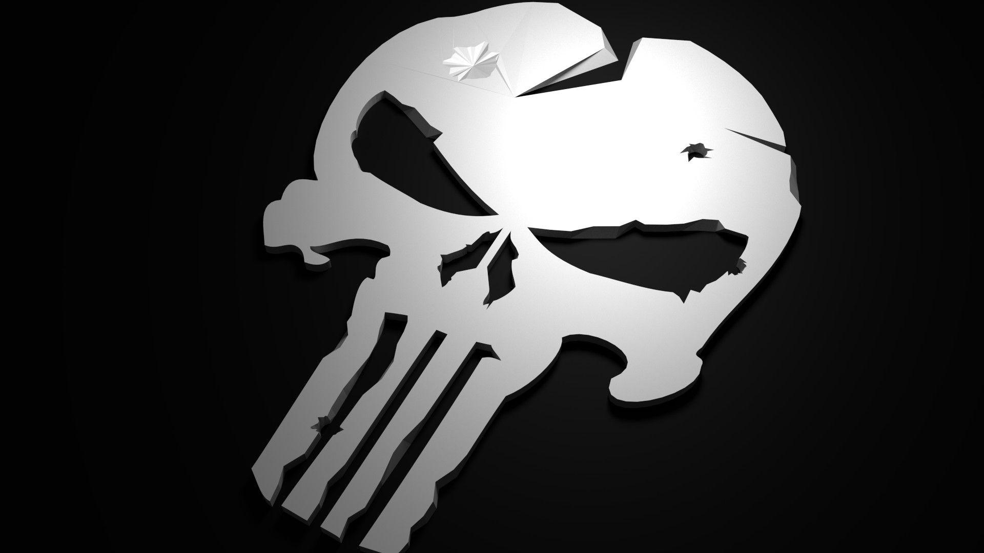 The Punisher logo Wallpaper 4K, White background