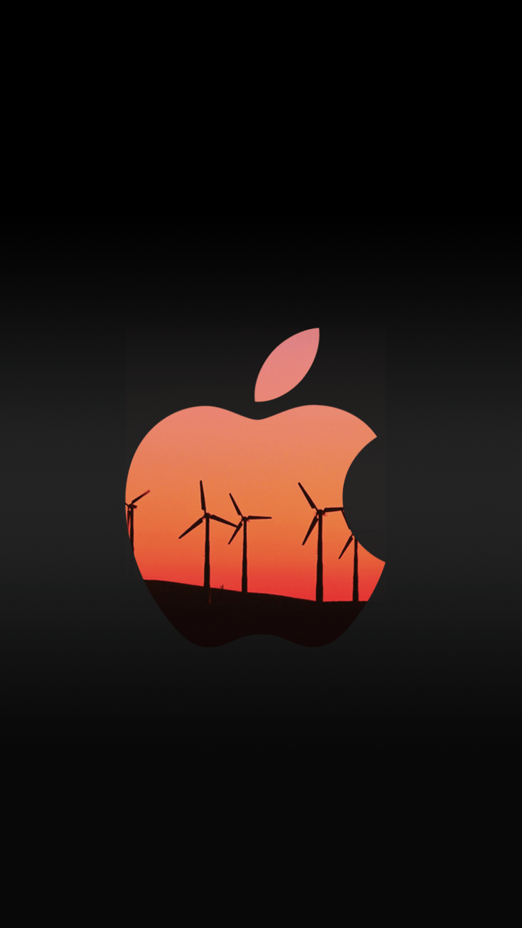 iPhone 6 lock screen wallpaper. apple logo + wind turbine + sunset