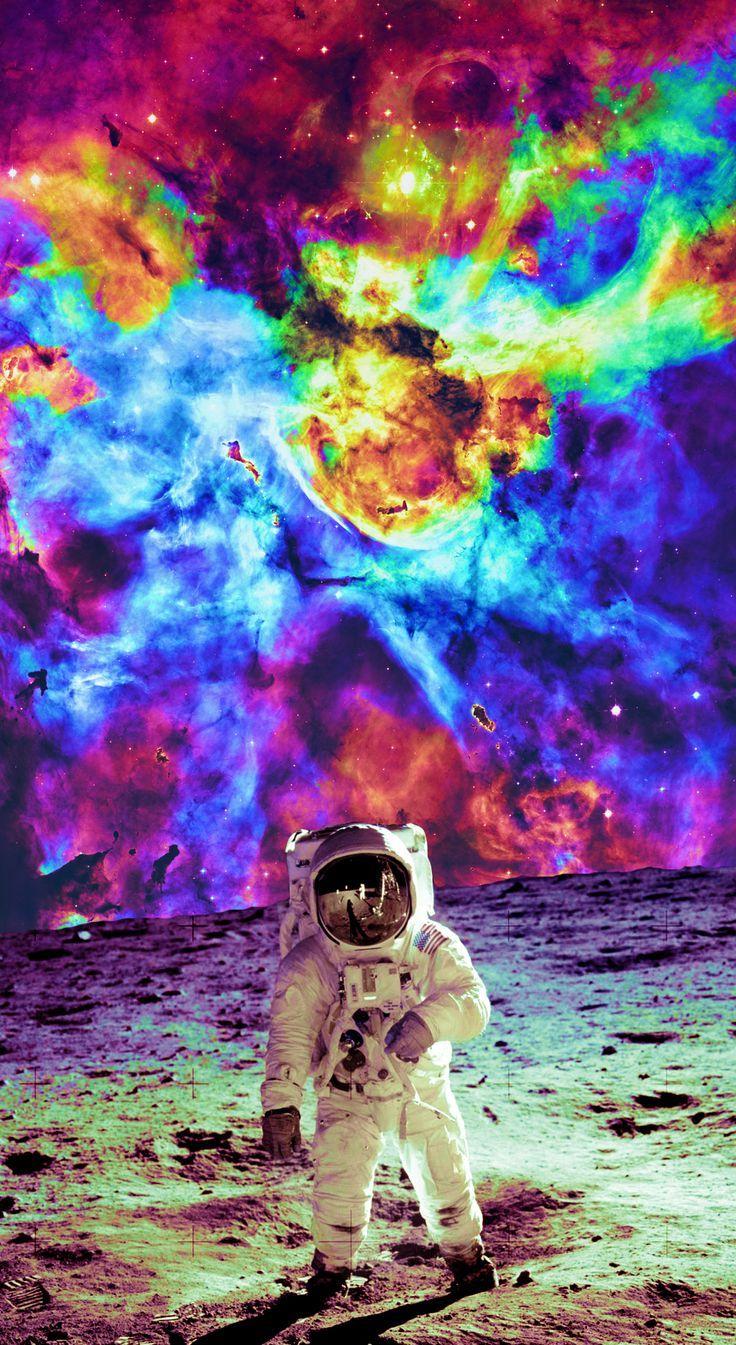 ♡♥Man on the moon in the psychedelic milky way galaxy pic