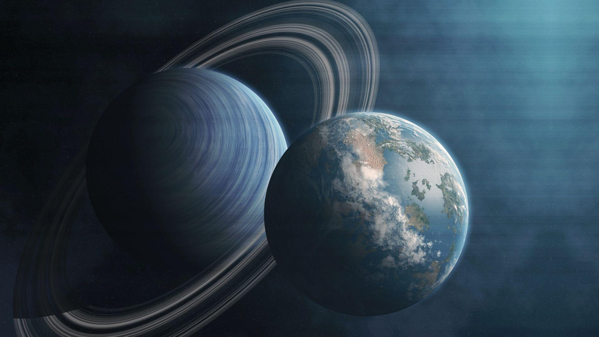Planet Earth and Saturn in the universe wallpaper download