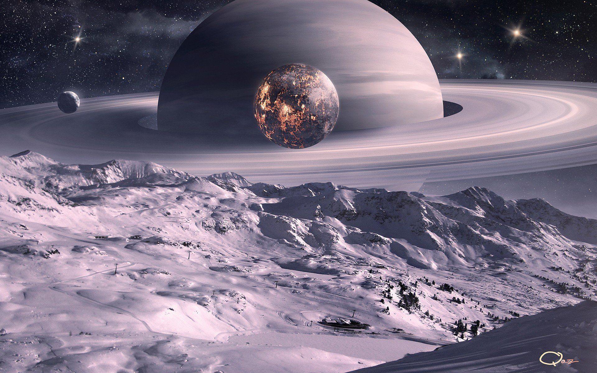 Outer Space Planets Moon Saturn HD Wallpaper
