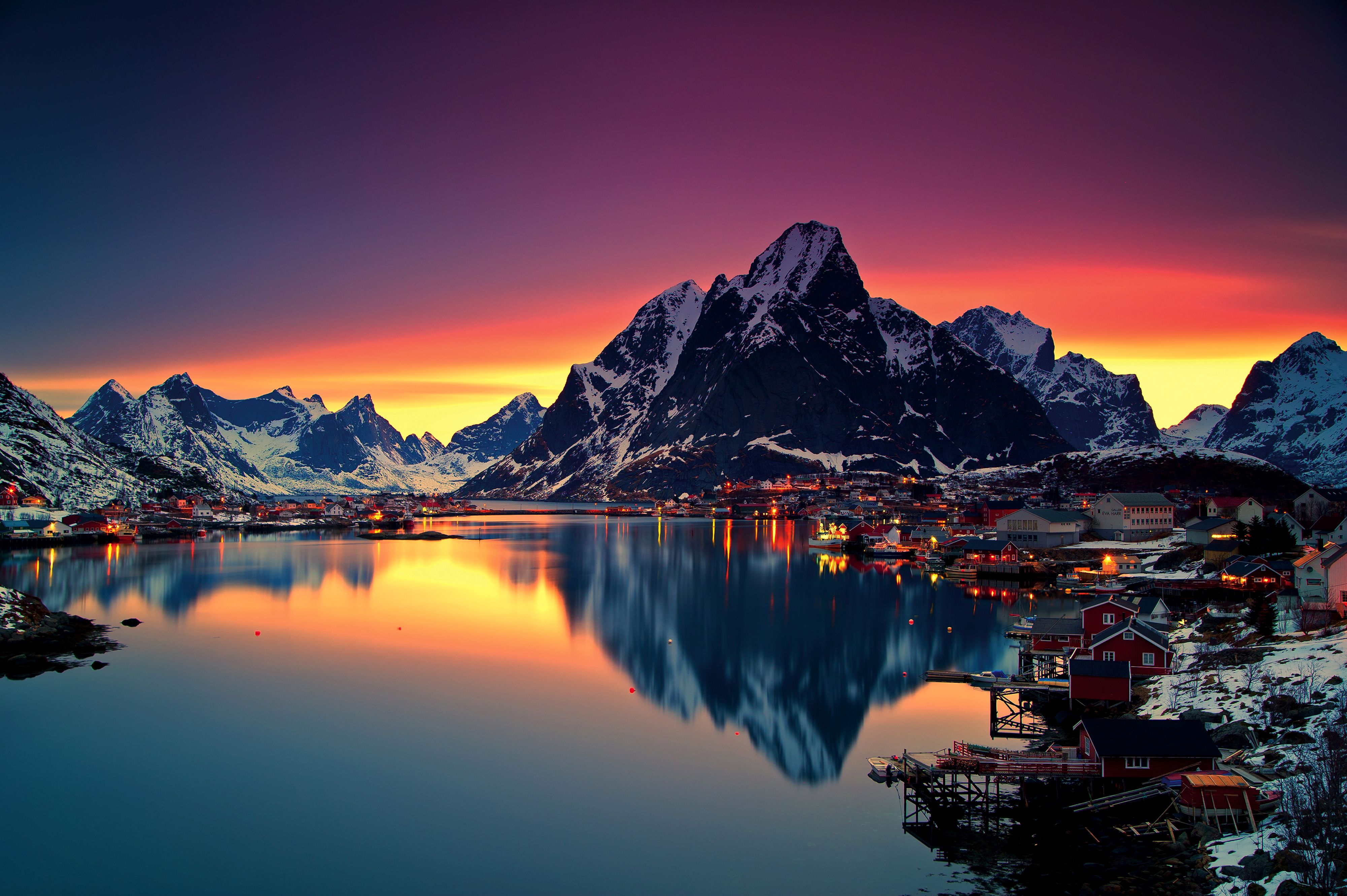 Wallpaper Reine, Lake, Mountains, Norway, 4K, Nature