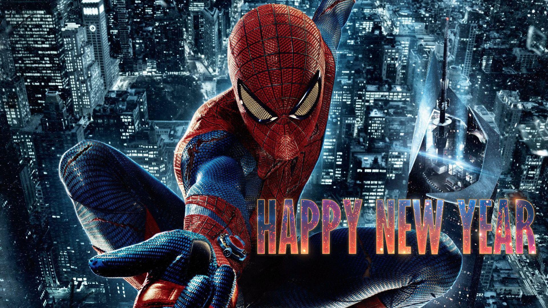 Happy New Year Wishes Super Hero Spiderman Kids HD Wallpaper