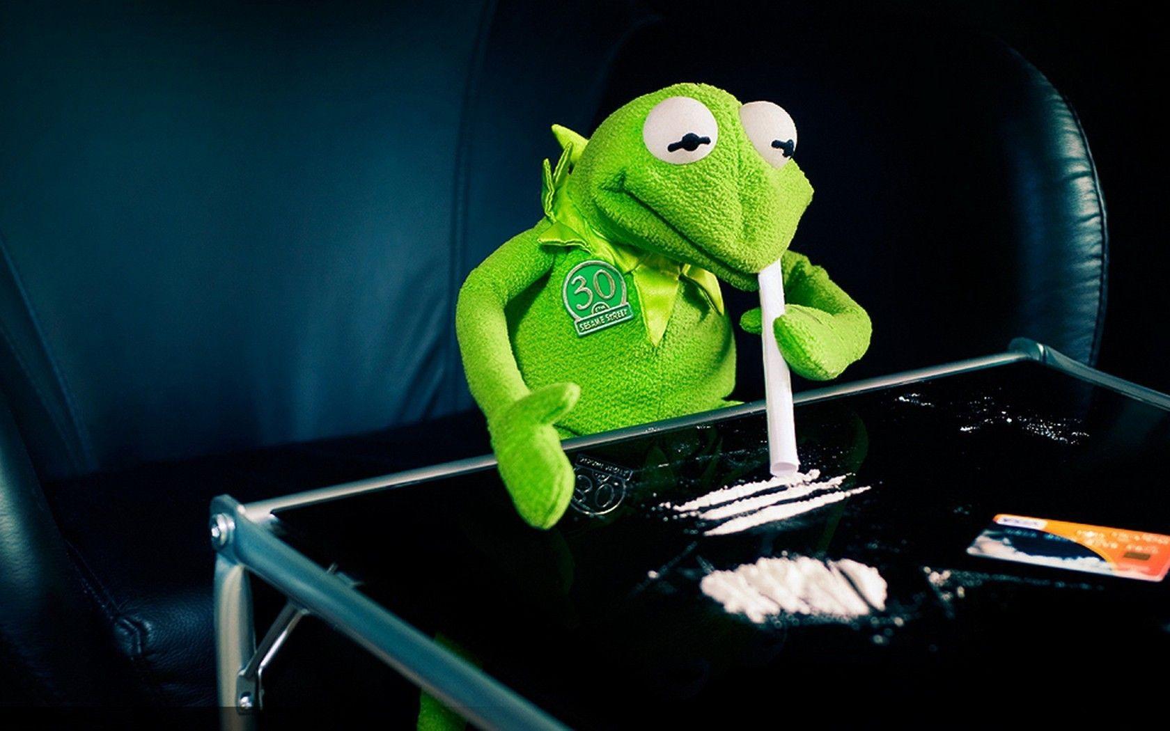 Kermit the frog cocaine 1680x1050 wallpaper free desktop background