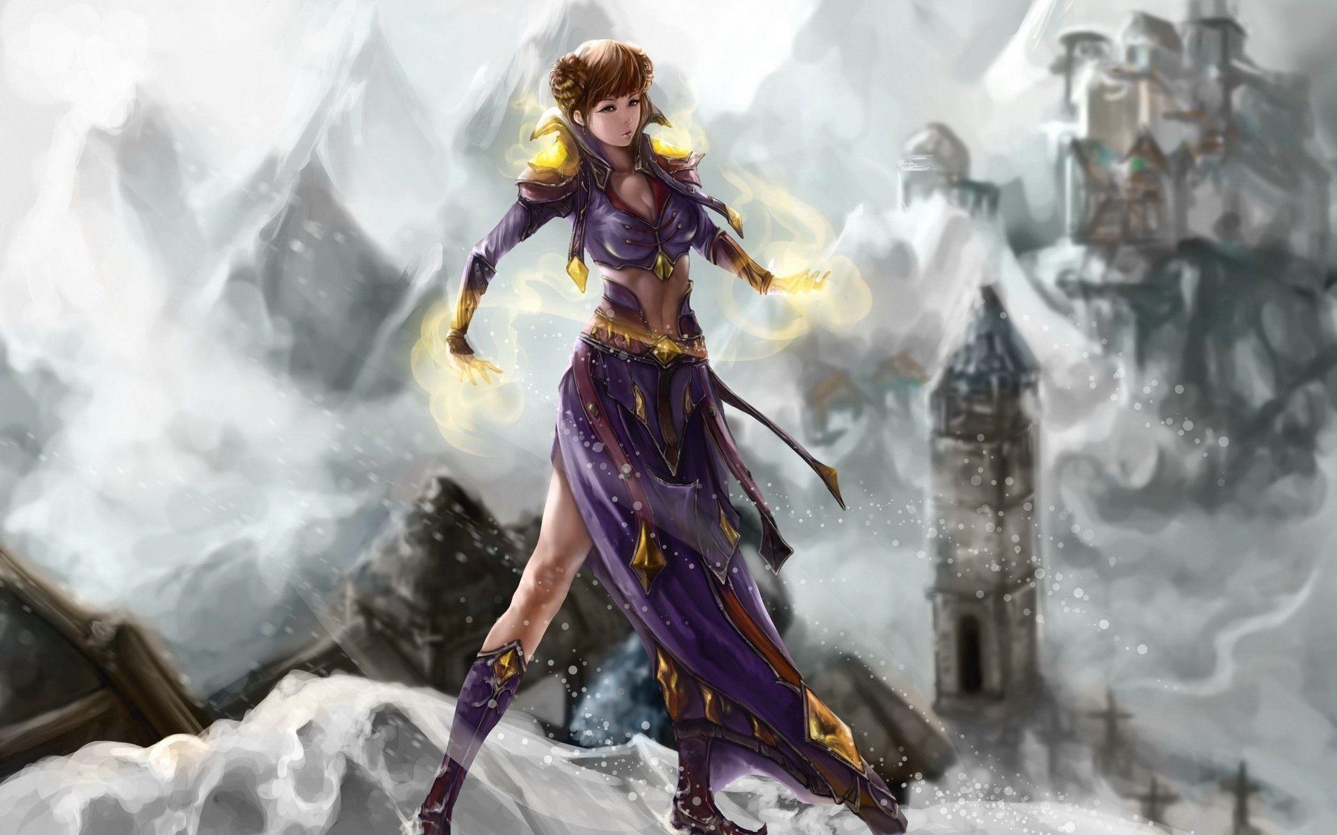 Mage, mountains, snow, castles, World of Warcraft, RPG, human
