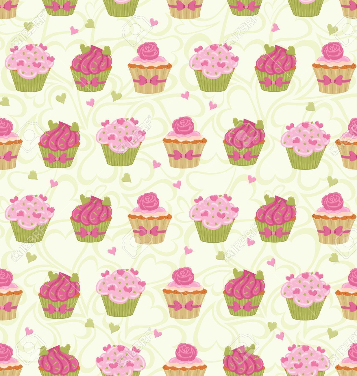 17766358 Seamless Pattern Made Of Cupcakes And Hearts Stock Vector