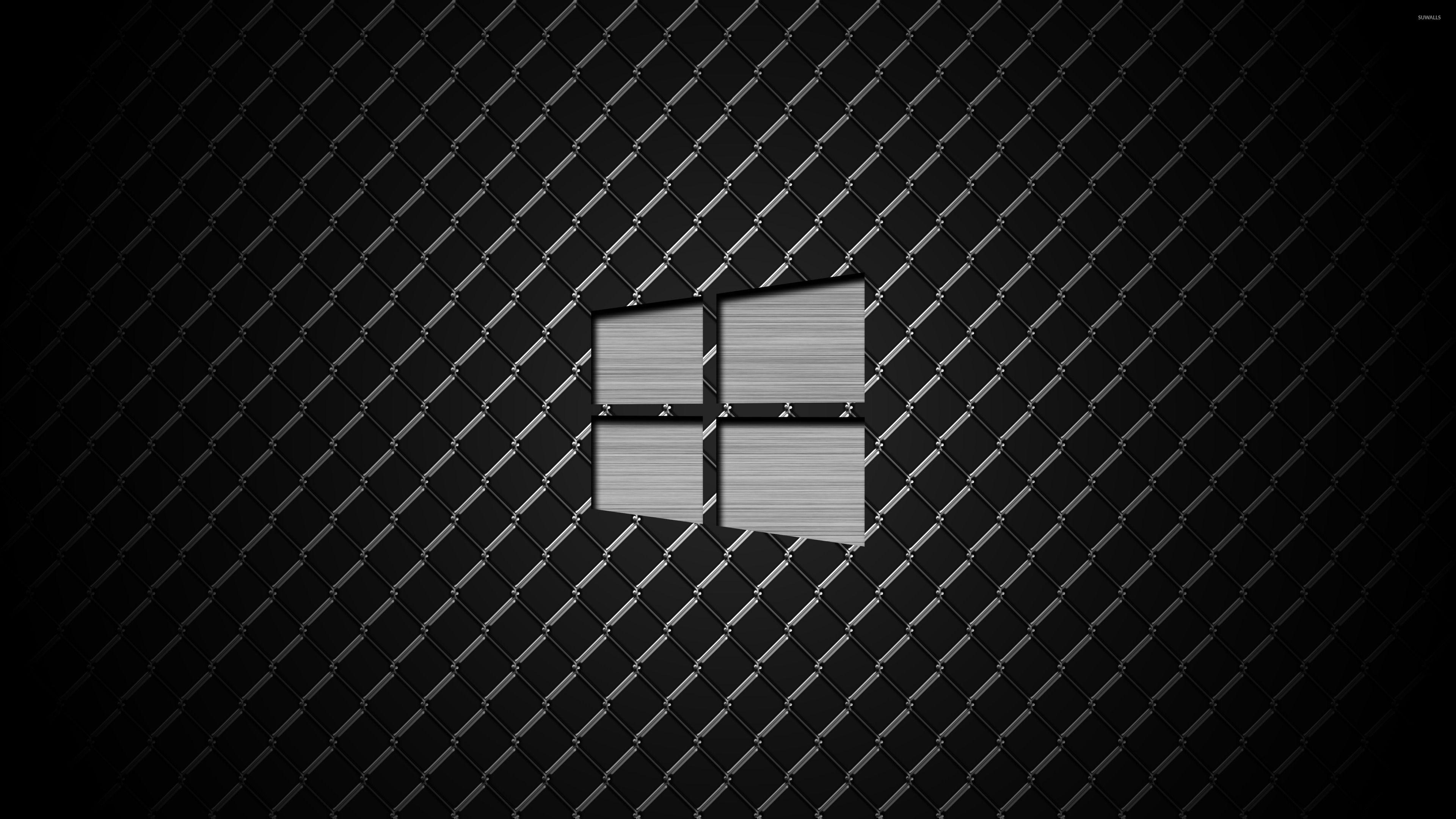 Windows 10 polished metal logo on metal wallpaper