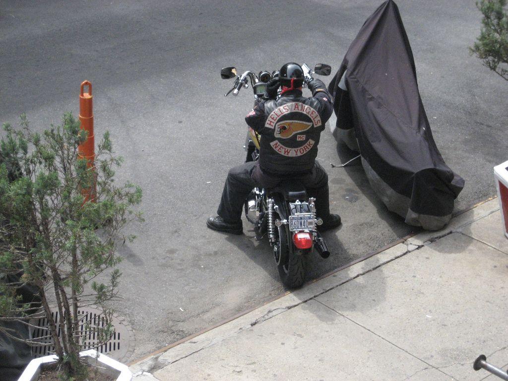 Hells Angel on a motorcycle East Village