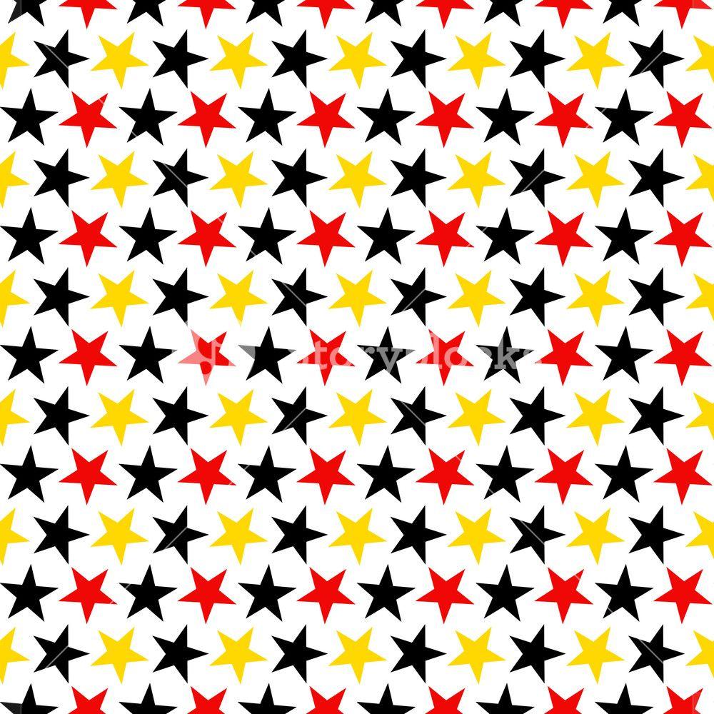 Mickey Mouse Pattern Of Red, Black, And Yellow Stars On A White