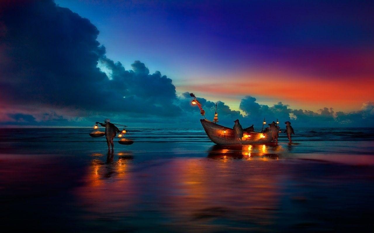 Beautiful sunset sailboat beach wallpaper new fresh background