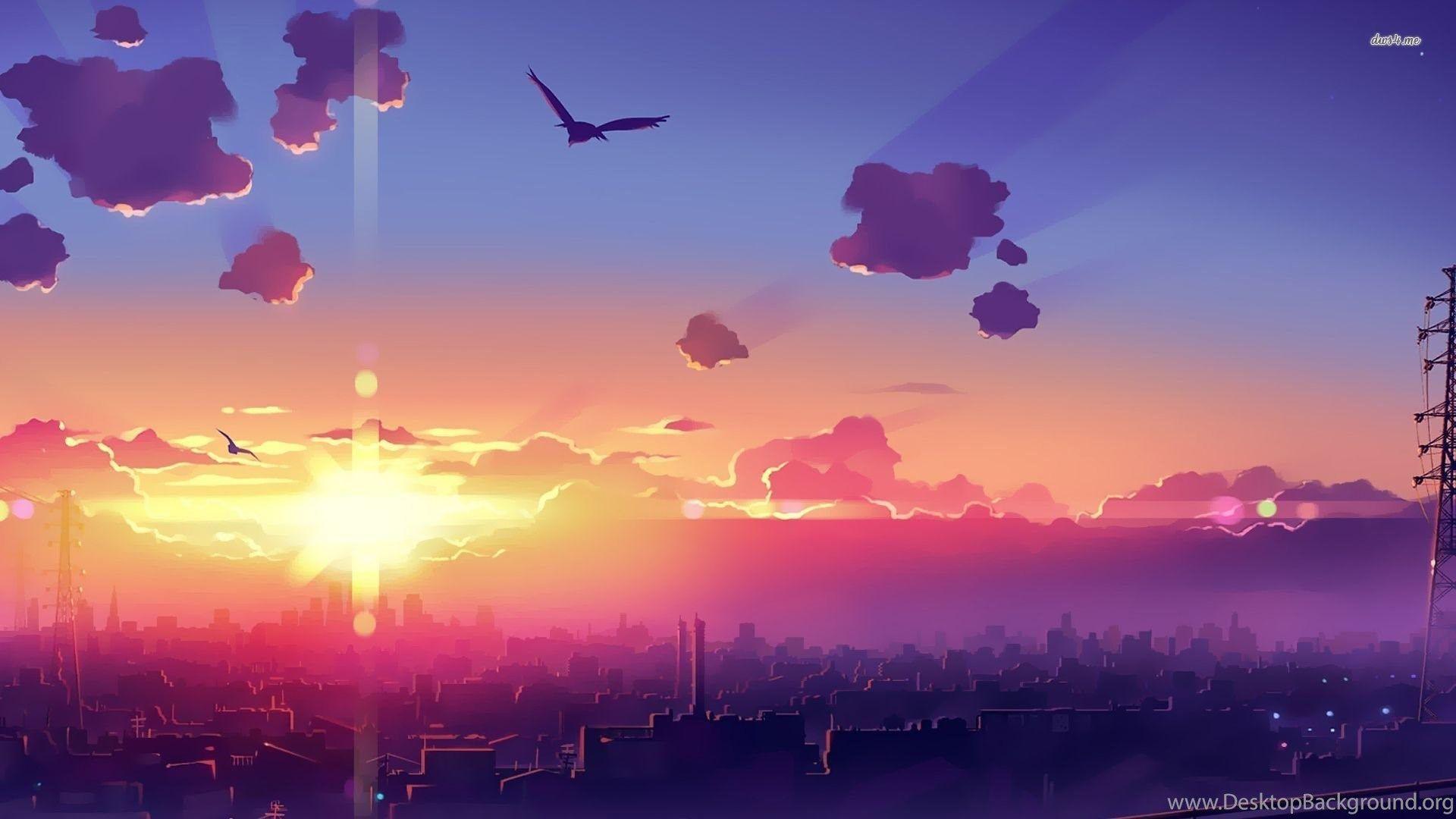 Amazing Sunset Above The City Wallpaper Anime Wallpaper Desktop