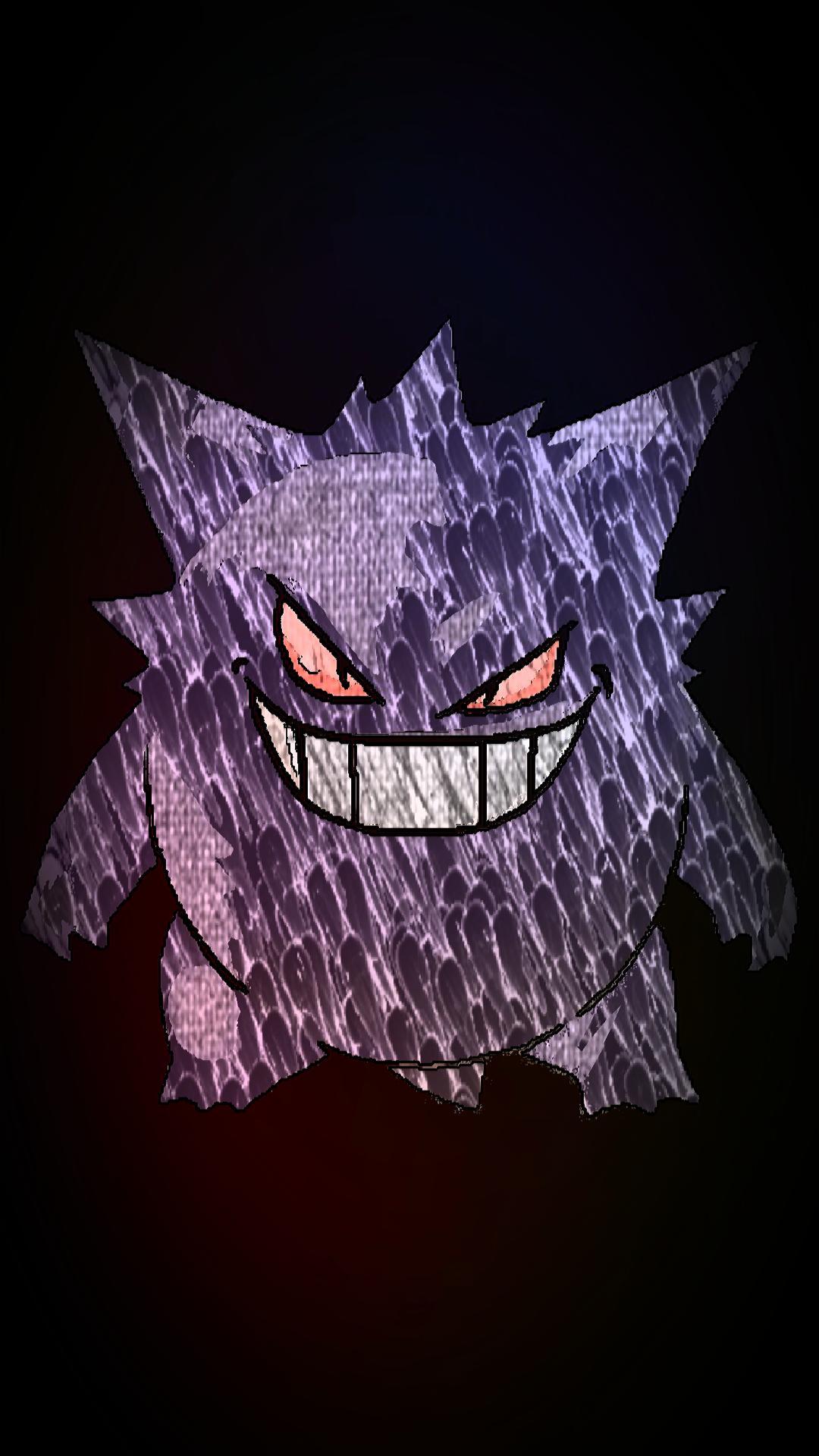 An edit of a Gengar for a phone wallpaper, requested by