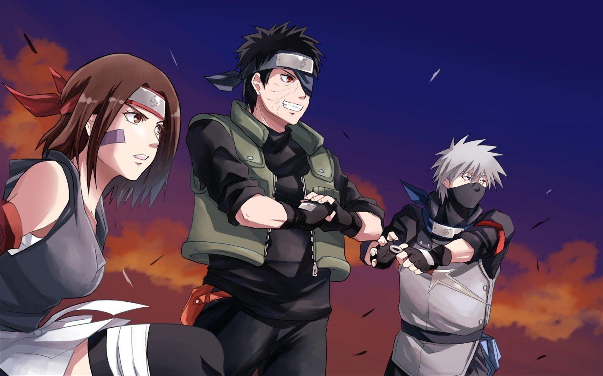 Download wallpaper Naruto, Uchiha Obito, Nohara Rin, Hatake Kakashi