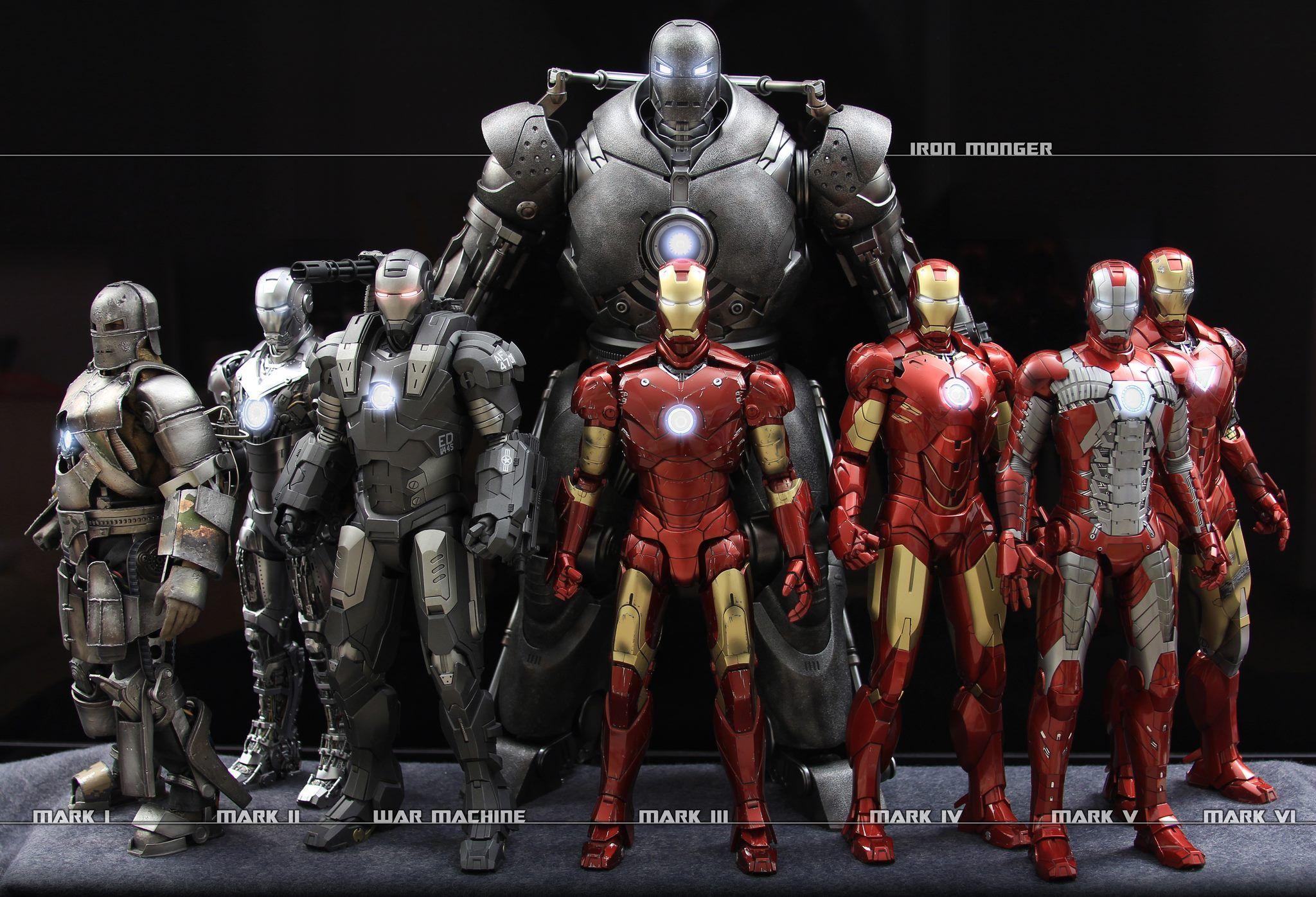 Hot Toys Iron Man Mark I VI + War Machine + Iron Monger 1 6 Scale