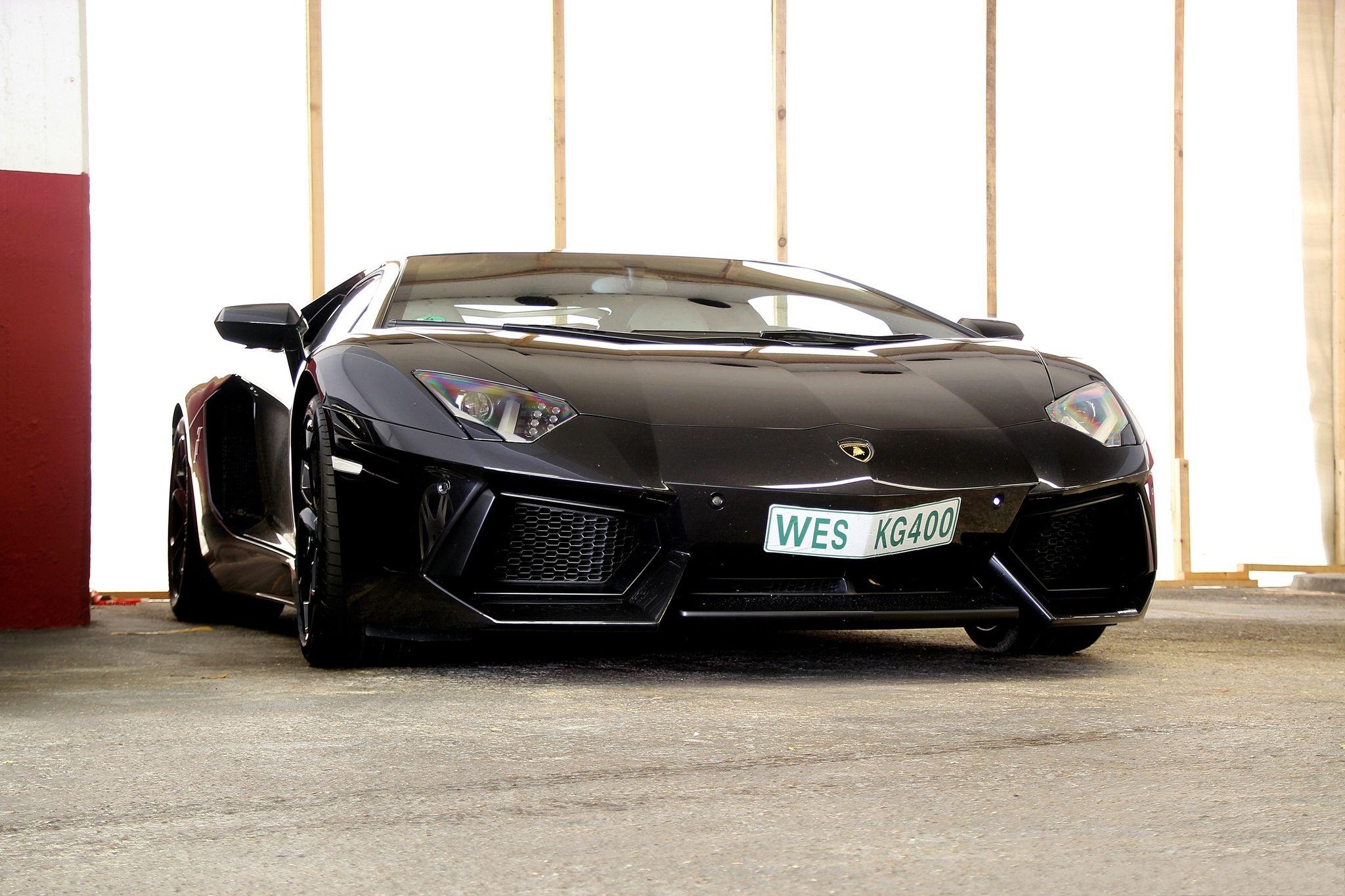 Wallpaper, black, Lamborghini Aventador, side view, sports car