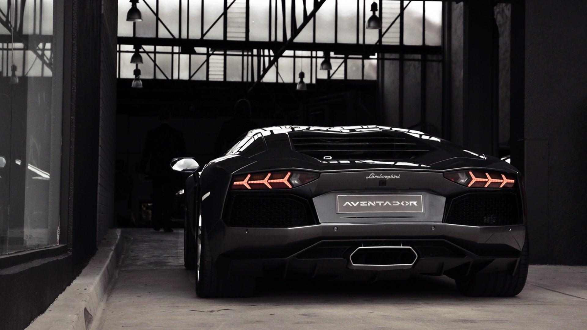 Black Color Lamborghini Aventador LP 700 4 Wallpaper Rear View