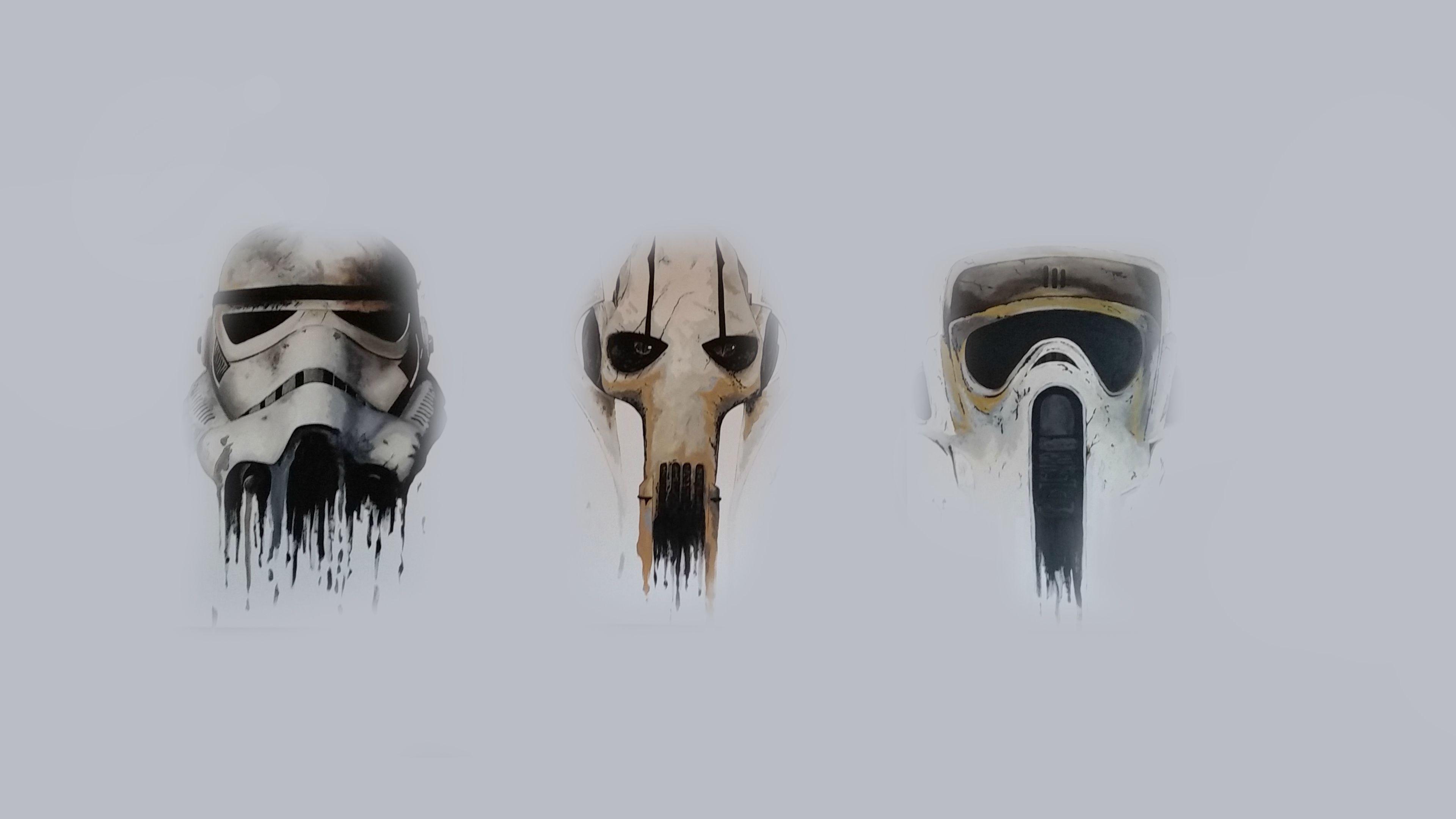 Stormtrooper, General Grievous and a Biker Scout Helmet 4k Ultra HD