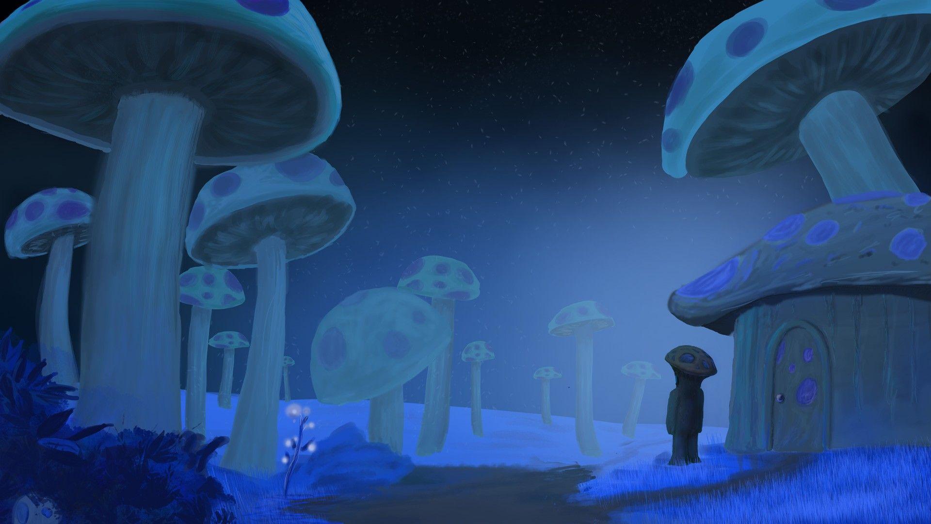 Wallpaper, illustration, video games, artwork, mushroom, blue
