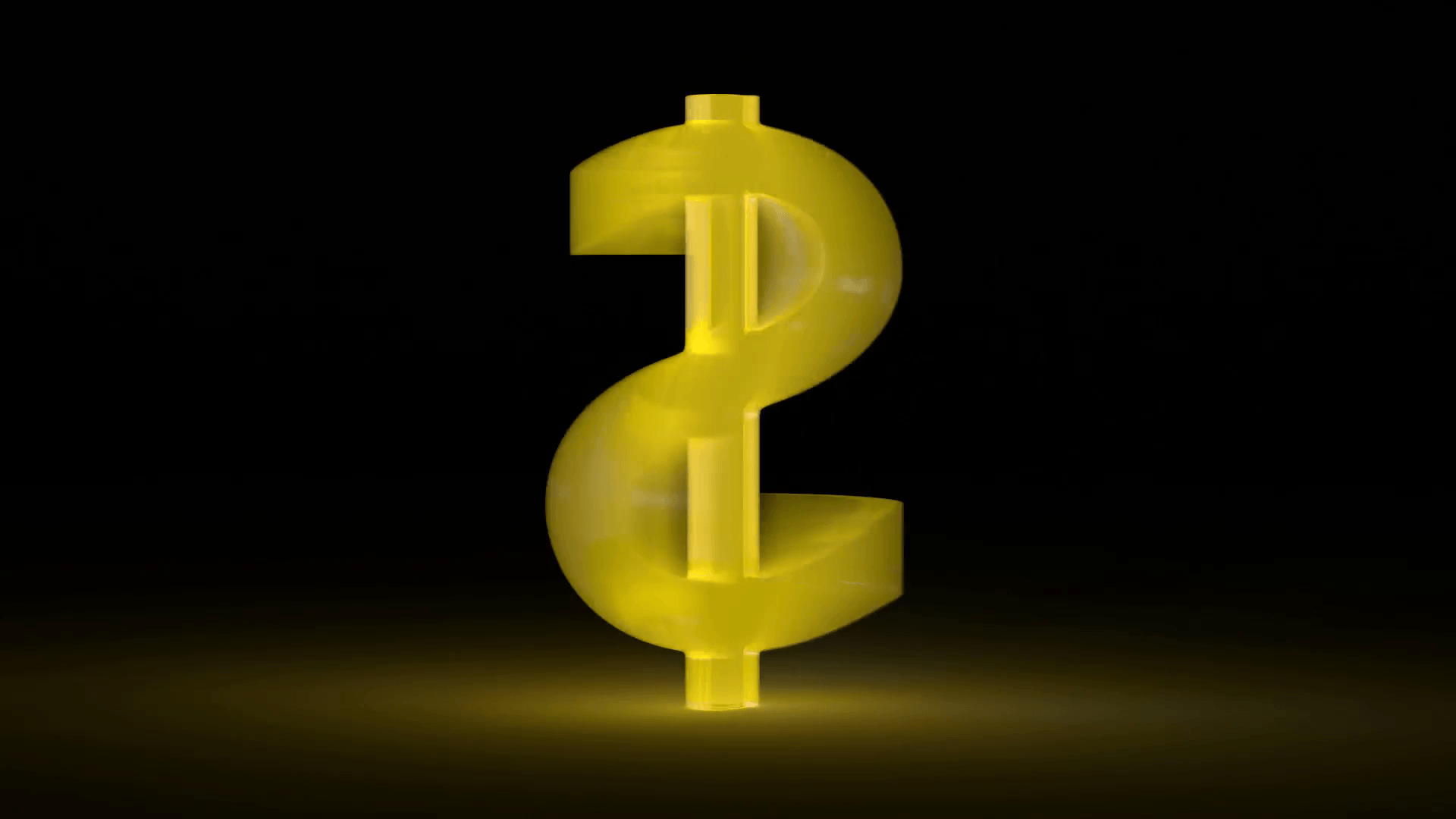 Animated gold neon 3D dollar sign spinning in dark space 4