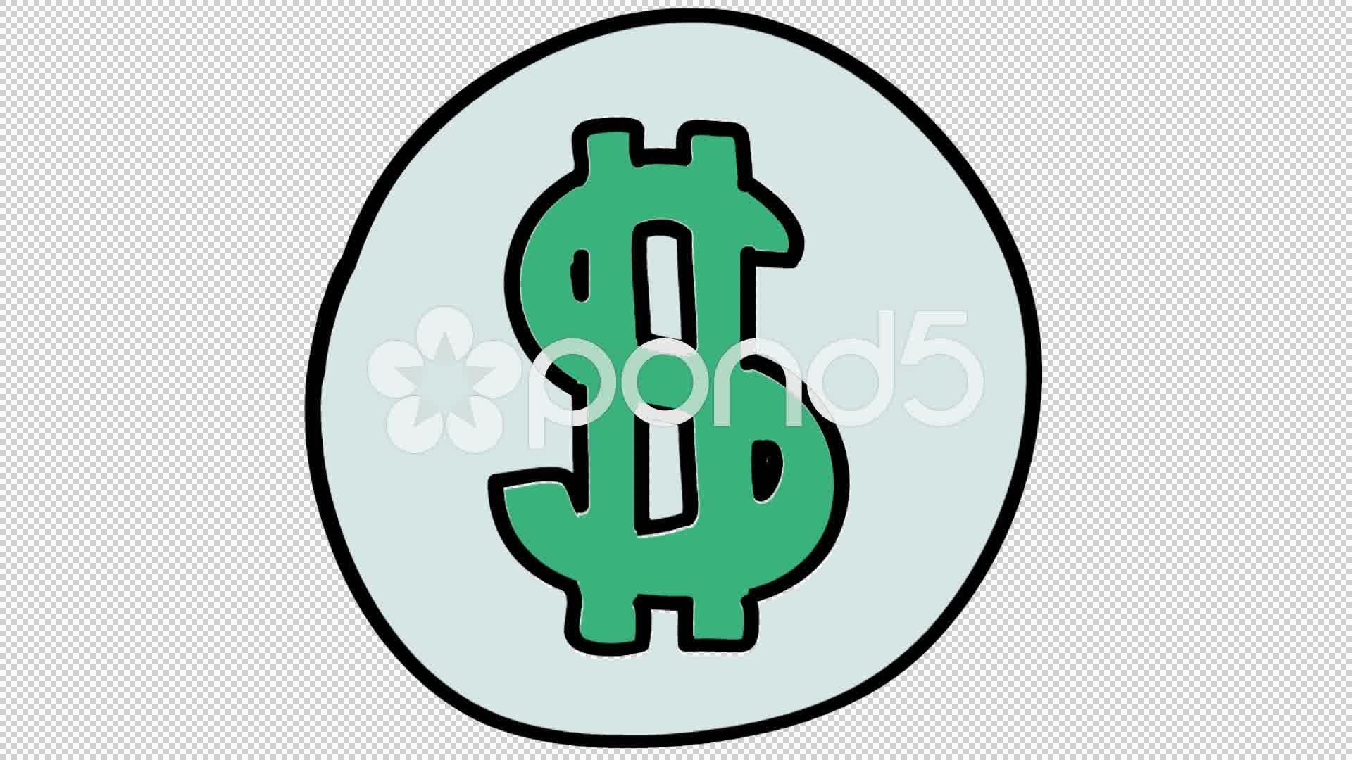 Dollar sign icon cartoon illustration hand drawn animation