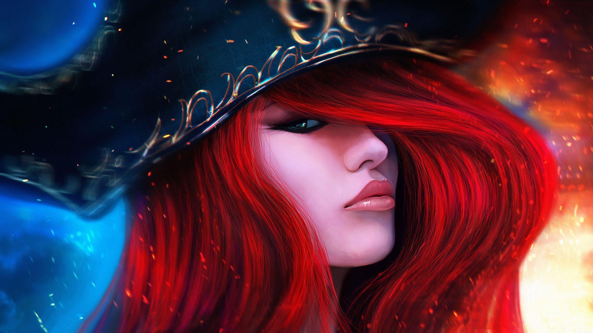 Miss Fortune with red hair and a hat of Legends HD desktop