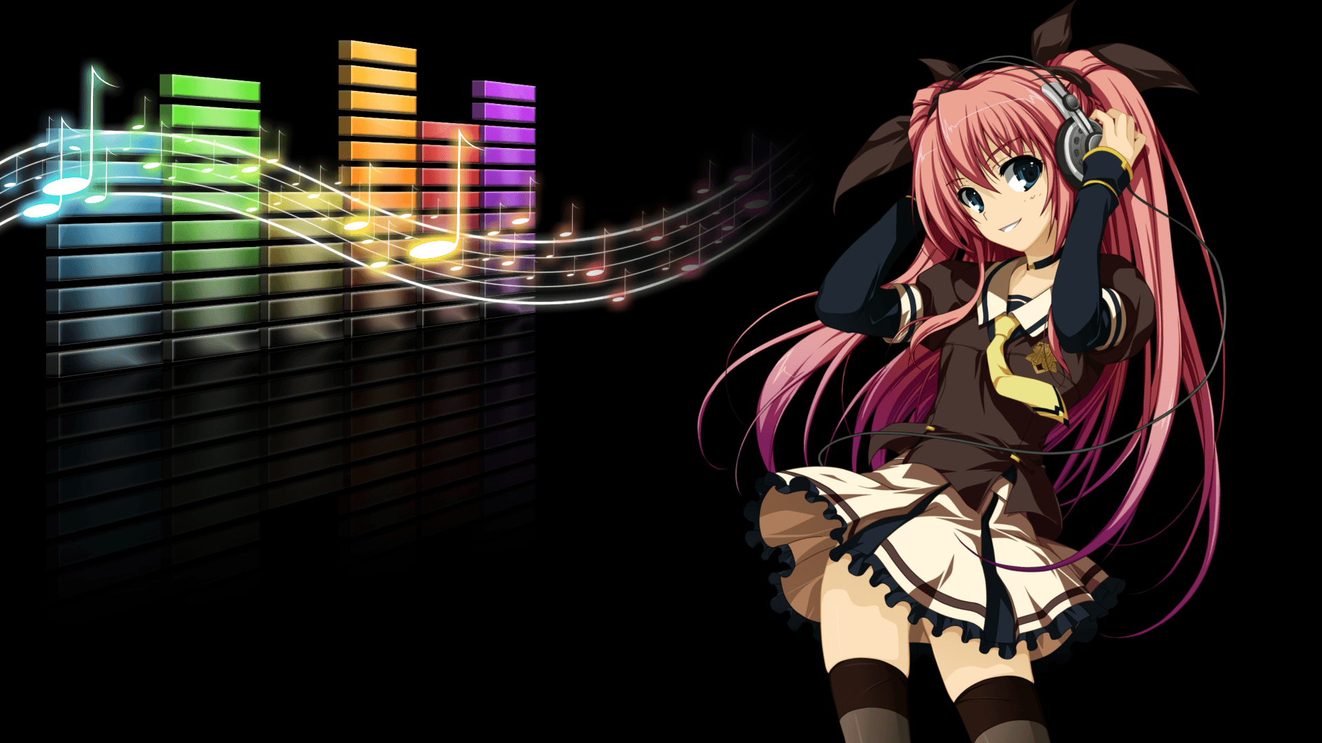 Girl with Headphone D and CG Abstract Background Wallpaper. HD