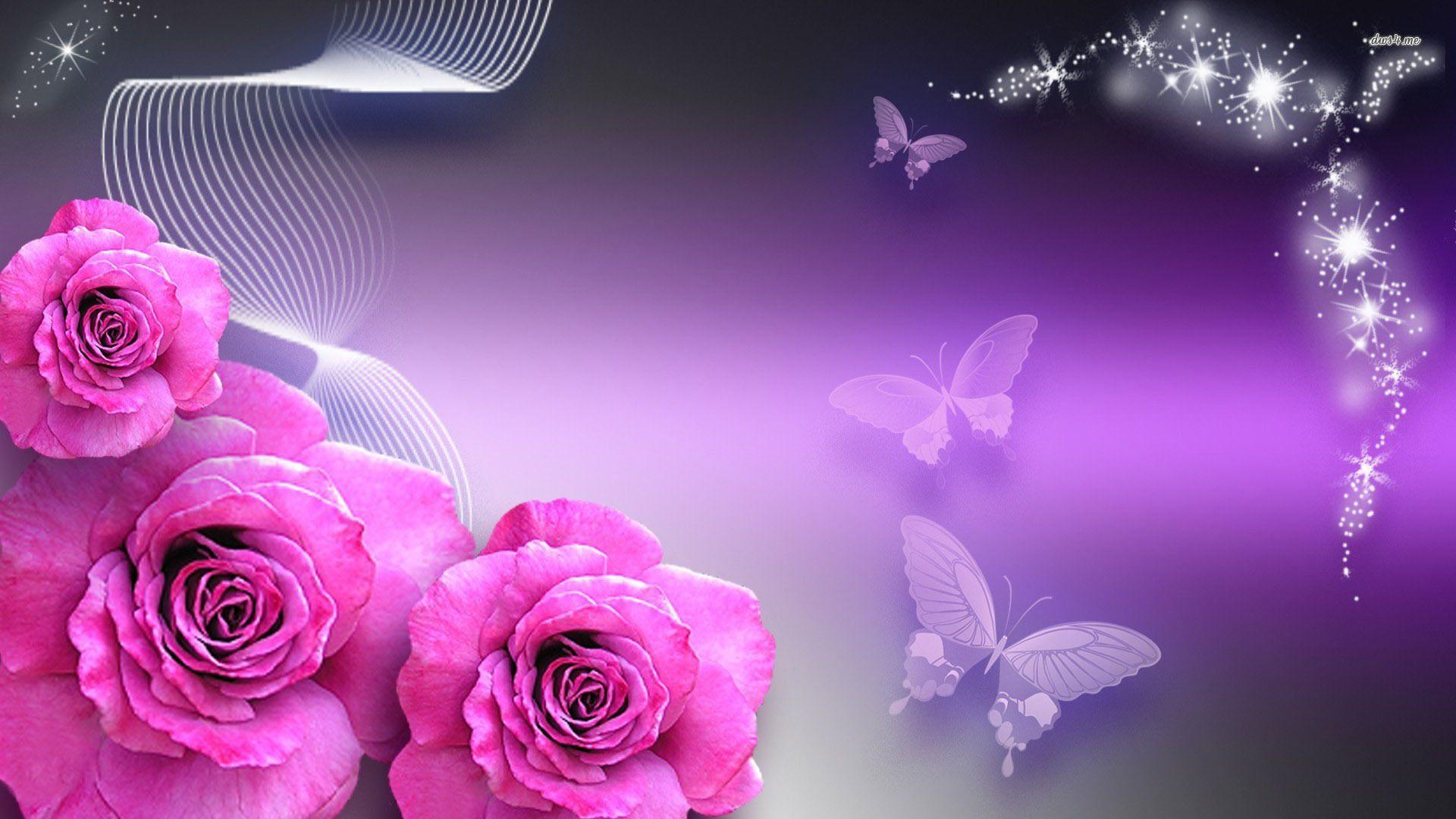 Butterflies & Rosebuds Butterflies And Pink Roses 1920x1080 Digital Art. Pink Rose Wallpaper Hd, Purple Roses Wallpaper, Rose Wallpaper