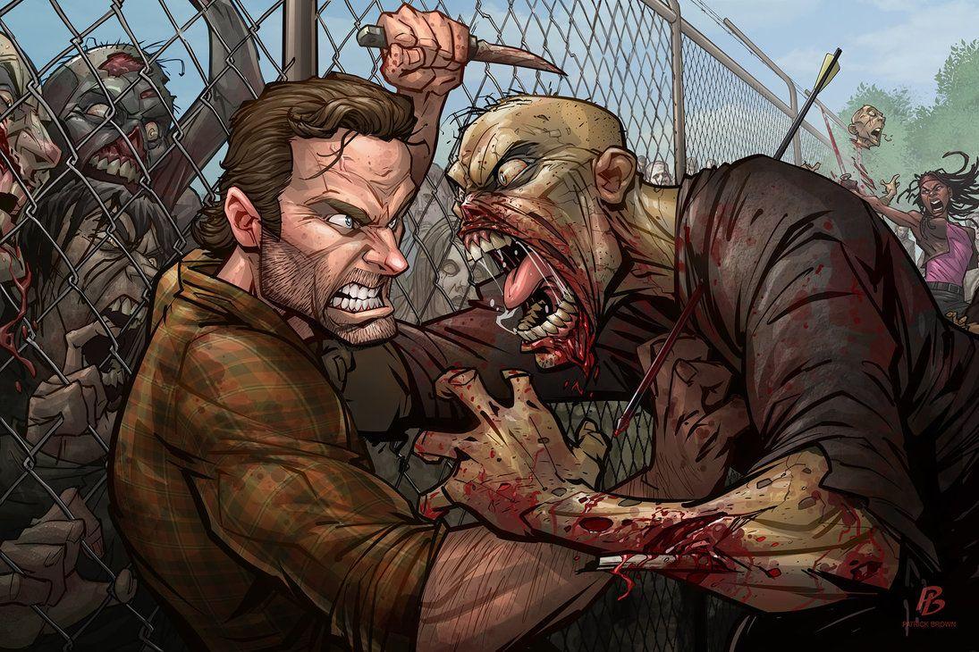 Raging Zombie Attacks Rick in WALKING DEAD Fan Art