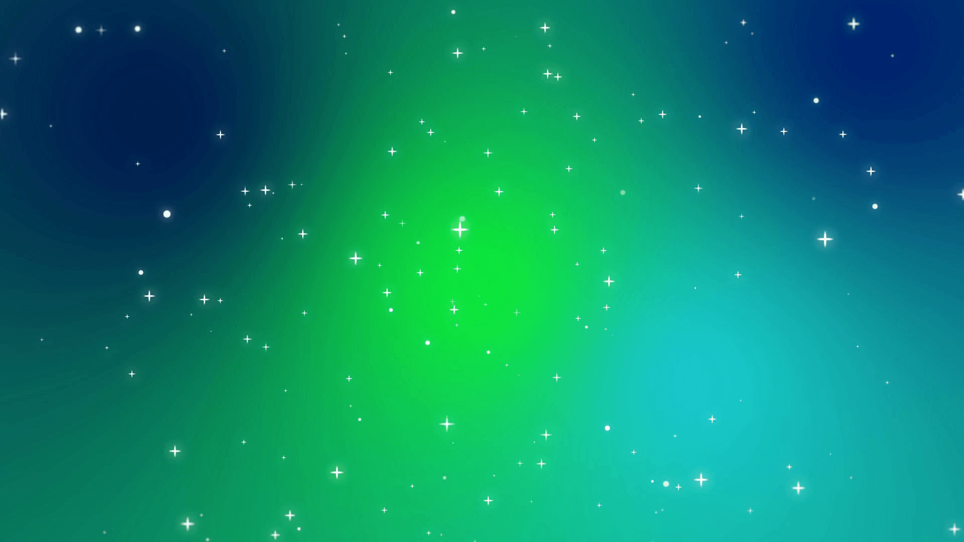 Sparkly white light particles moving across a green blue gradient